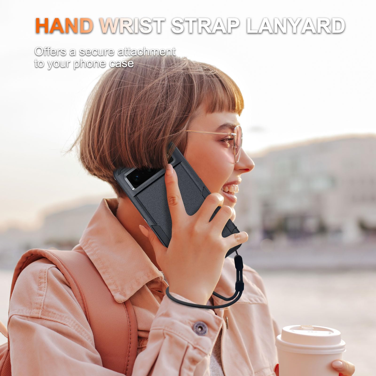 For Google Pixel 8 Case, Full Body Heavy Duty Rugged Shockproof Protective Phone Cover With Wrist Lanyard Strap, Tempered Glass