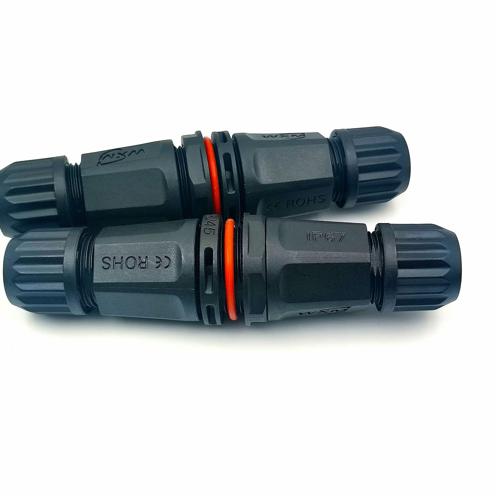 Devmo 2Pcs Ip68 Waterproof Rj45 Couplers, Cat 5E/6A Ethernet, Black, Male To Male, Compact, Waterproof, Outdoor, Harsh Environme