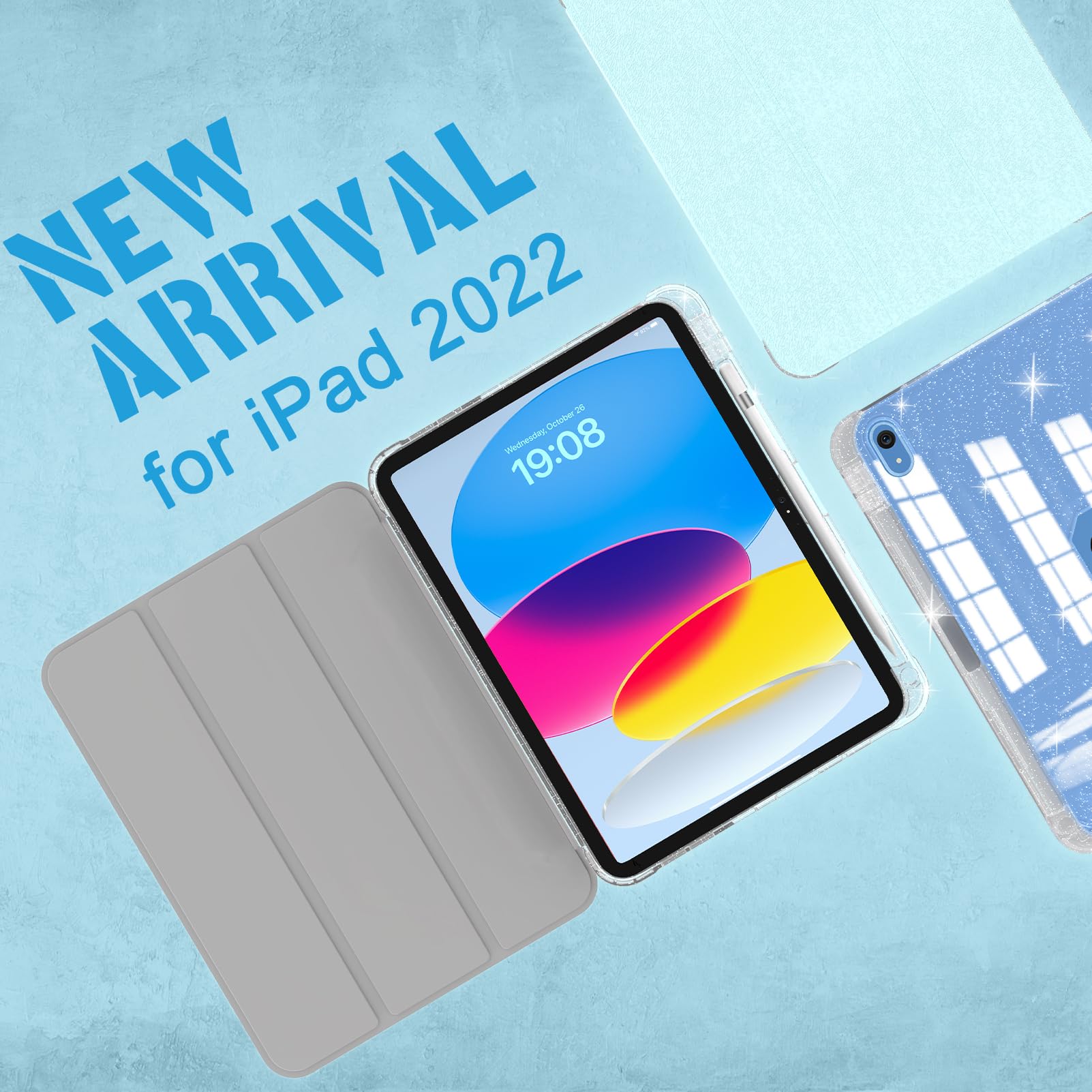 Sevrok New Ipad 10Th Generation Case 2022 10.9 Inch With Pencil Holder, Sparkle Glitter Leather Cover [Support Touch Id And Auto