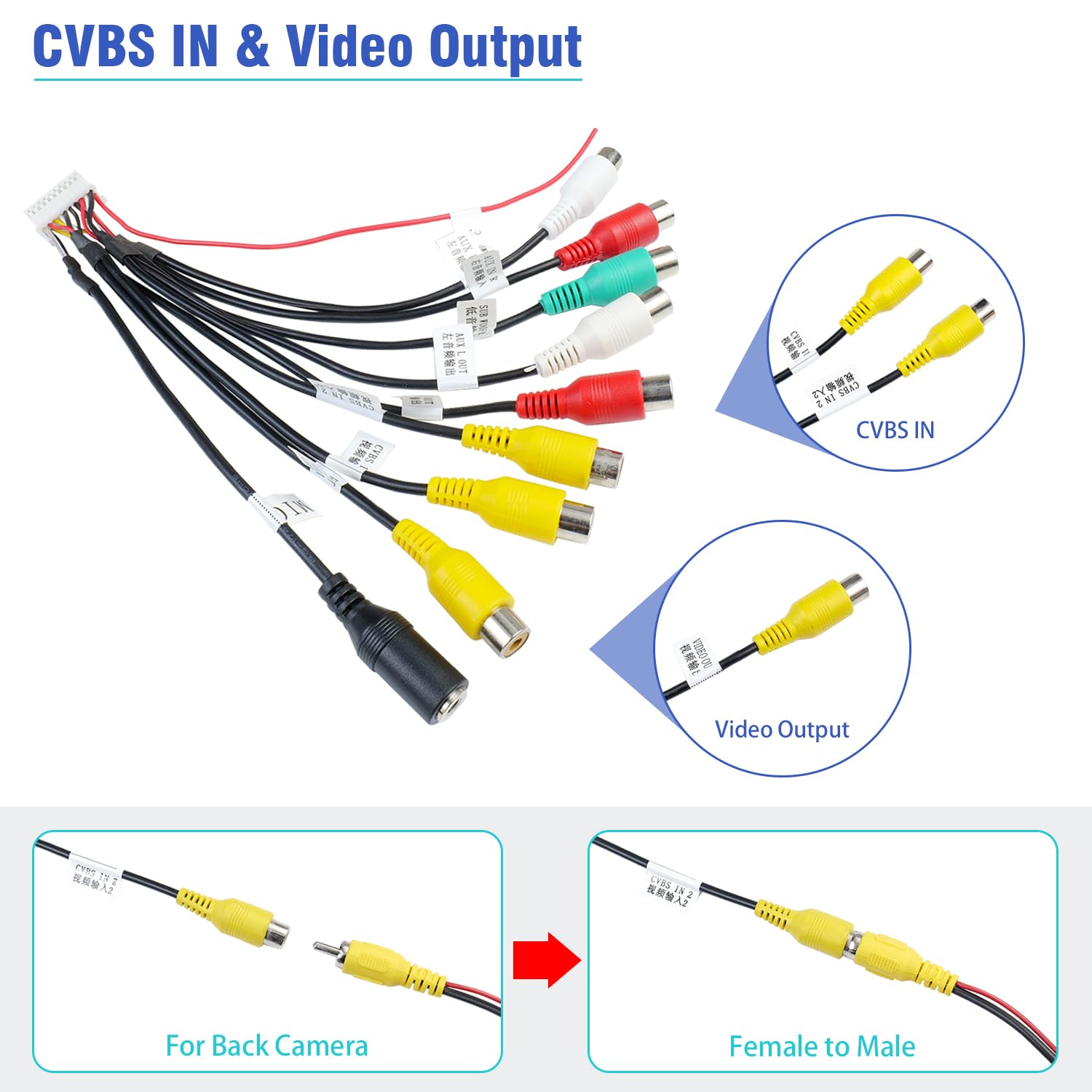 Jayubien Radio Rca Wiring Harness Adapter 20Pin Plug With 9 Female Rca Connector Assembly For Android Car Radio Stereo