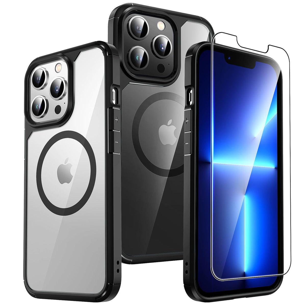 Tauri 3 In 1 Magnetic For Iphone 13 Pro Case, With 2X Hd Screen Protector, 10 Ft Drop Protection, Compatible With Magsafe Case F