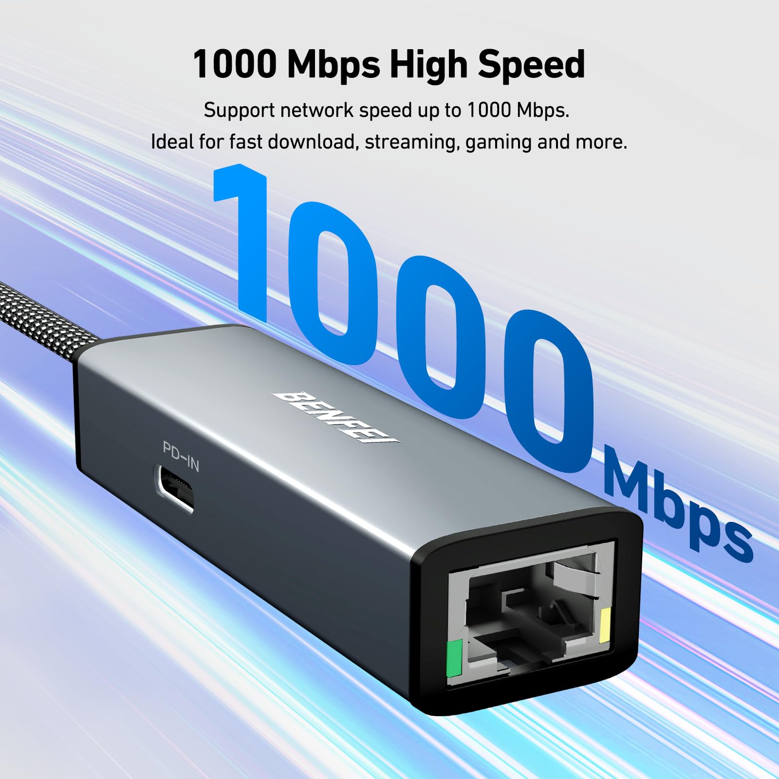 Benfei Usb C To Ethernet Gigabit Adapter With 100W Power Delivery, Thunderbolt 3/4 To Rj45 Ethernet Lan Network Adapter Compatib