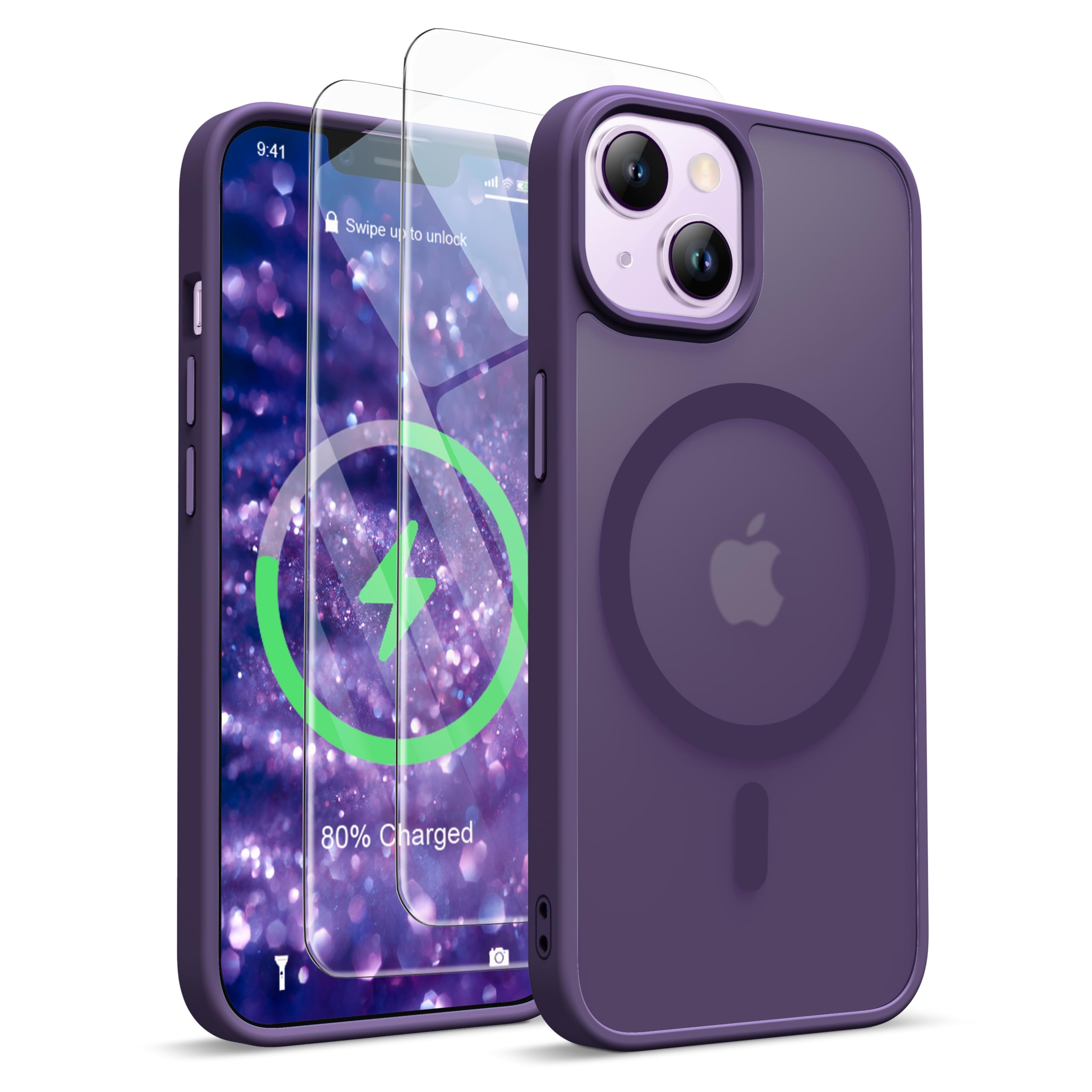 ORETECH Magnetic for iPhone 14 Case, [Compatible with Mag-Safe][2 Pcs Screen Protectors][15 FT Drop Protection], Frosted Translu