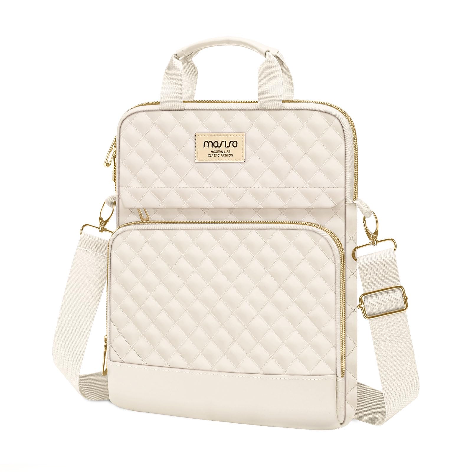 Mosiso 9 11 Inch Tablet Sleeve For 11 Inch Ipad Pro M4 & Ipad Air M2 2024, Ipad 10 & Air 5 10.9, Ipad 9/8/7Th 10.2, Tab S8/S9 11, Square Quilted Carrying Case With Front 2 Pockets, Sand