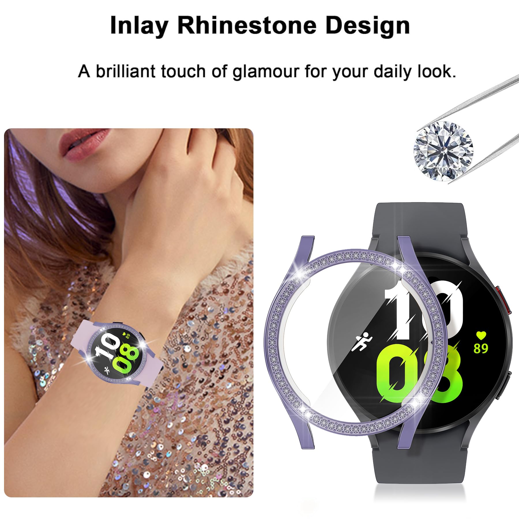 Watch Screen Protector Compatible With Samsung Galaxy Watch 5/4 44Mm, 6 Colors Bling Glitter Case Tpu Soft Cover Full Protection