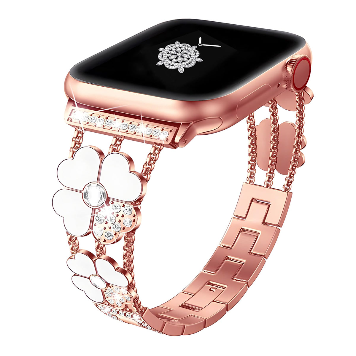 Kolgios 38/40/41Mm Rosegold/White Women Faion Four Leaf Clover Lucky Smartwatch Band Compatible For Apple Watch Series 9/8/7/Se/