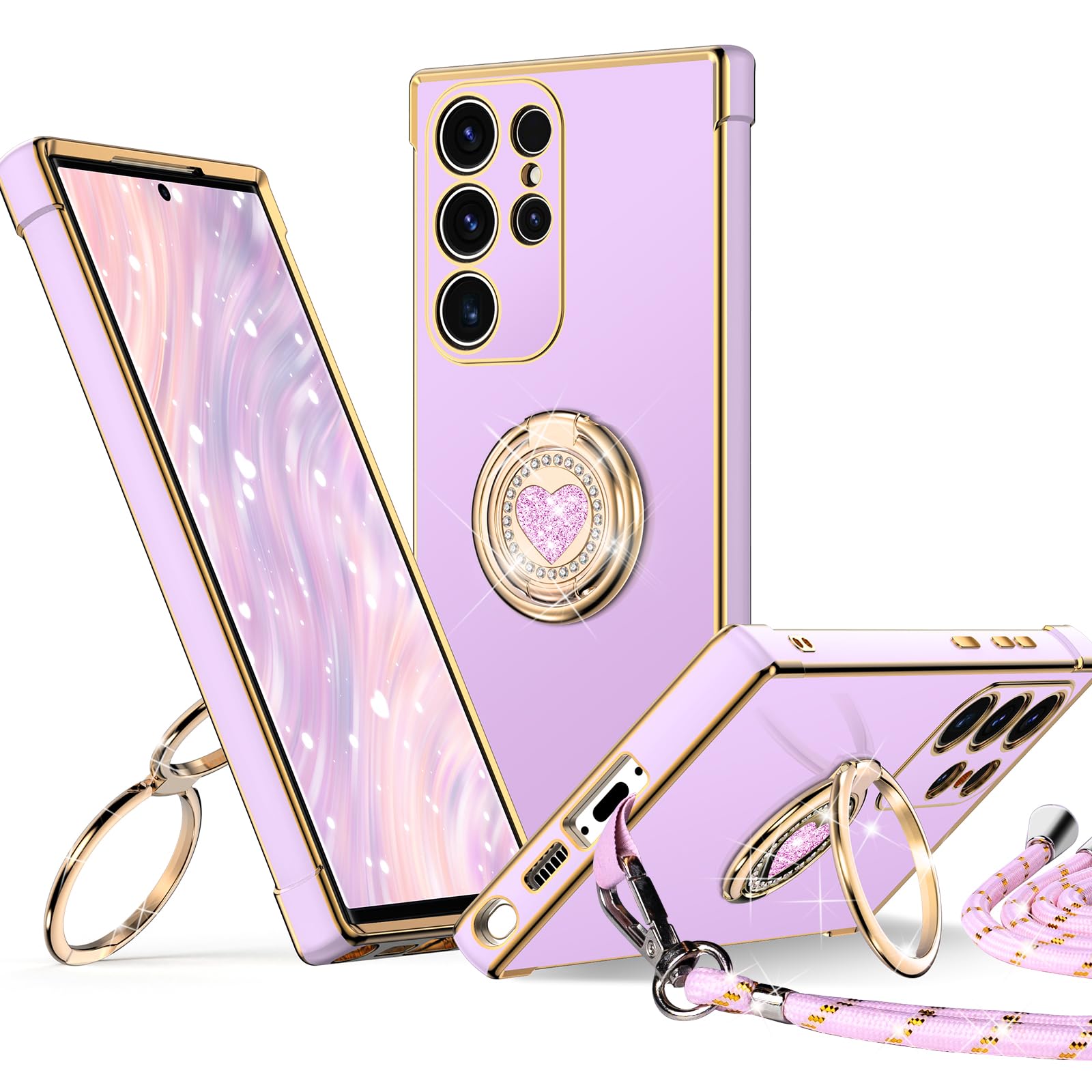 Xyz For Galaxy S23 Ultra Case With Stand, For Samsung Galaxy S23 Ultra Case With Double Ring, Women Girls Bling Luxury Protectiv