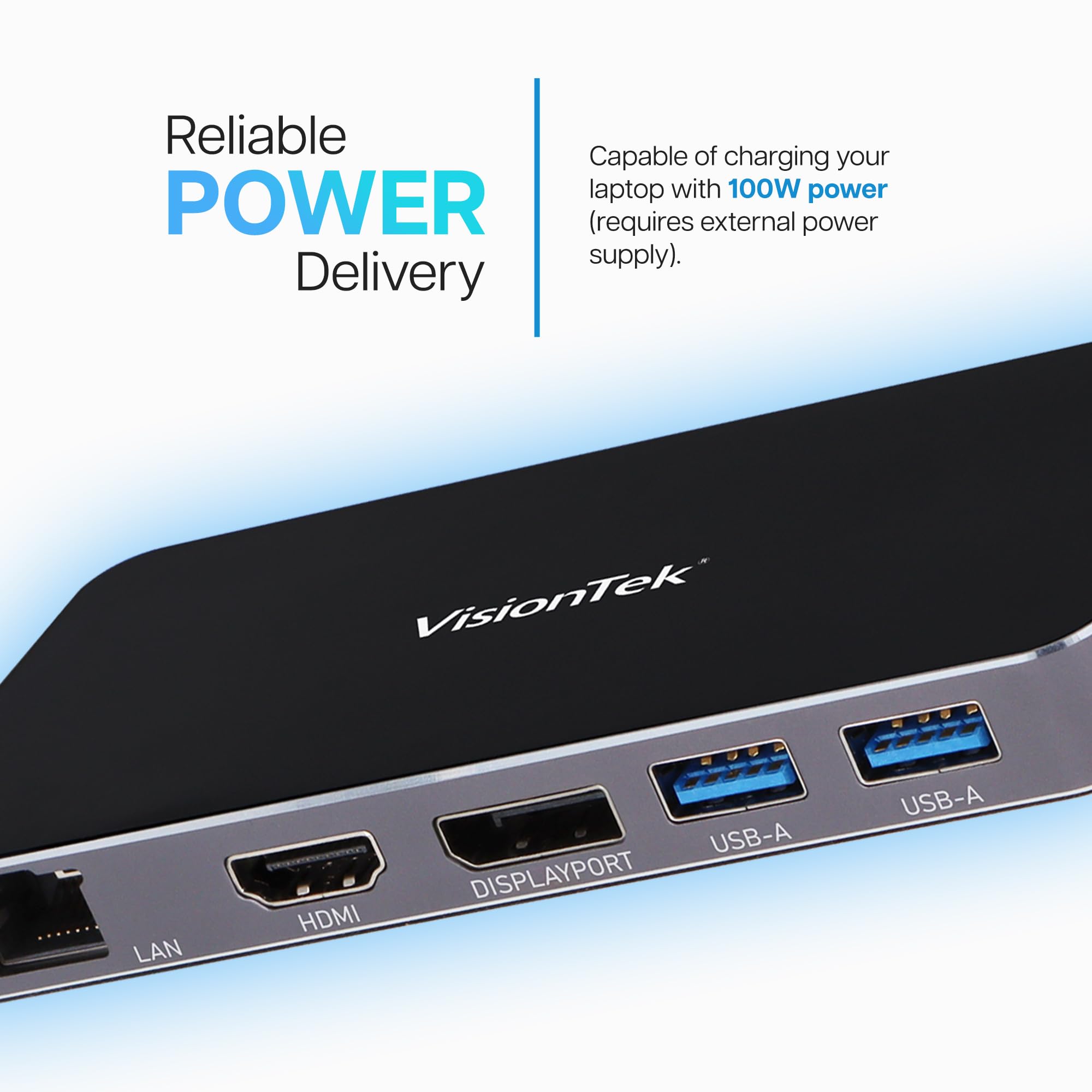 Visiontek Vt400 Portable Usb-C Dual Monitor Hub - 1X Dp, 1X Hdmi, 2X Usb-A, 1X Ethernet, 1X Usb-C For Windows/Macos/Chromeos/Ios
