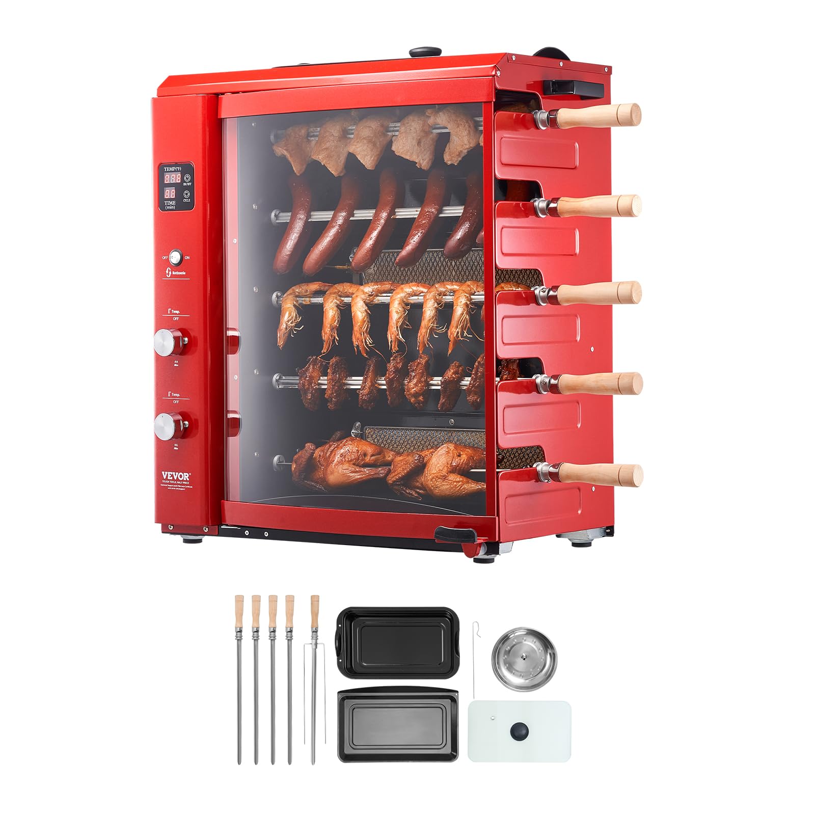 VEVOR Shawarma Grill Machine, 5 Strings of Barbecue Capacity, Chicken Shawarma Cooker Machine, Gas & Electric Broiler Gyro Rotis
