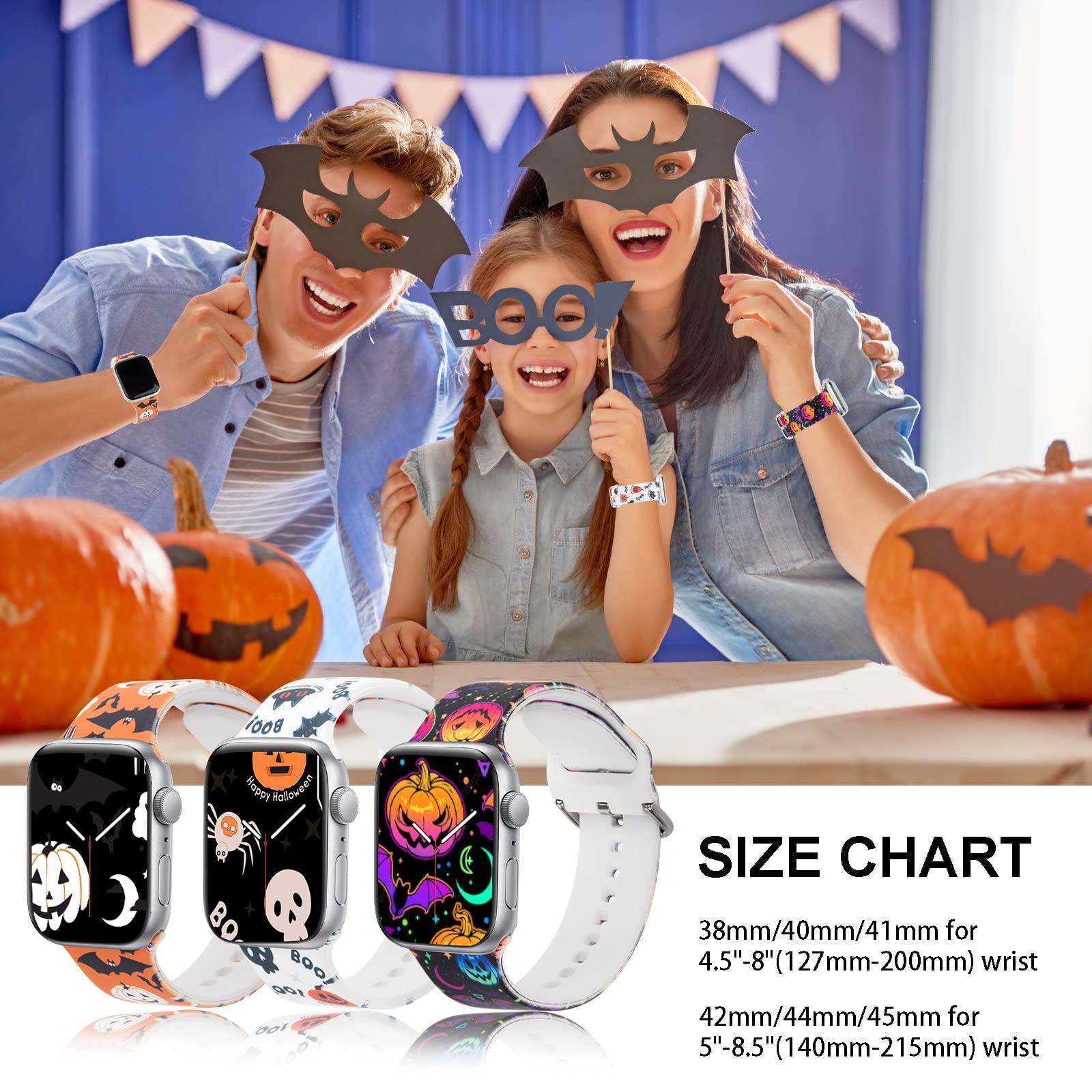 Halloween Band Compatible Apple Watch Women 3 Packs 42Mm/44Mm/45Mm 49Mm, Blingbrione Pumpkin Soft Silicone Glow Luminous Skull S
