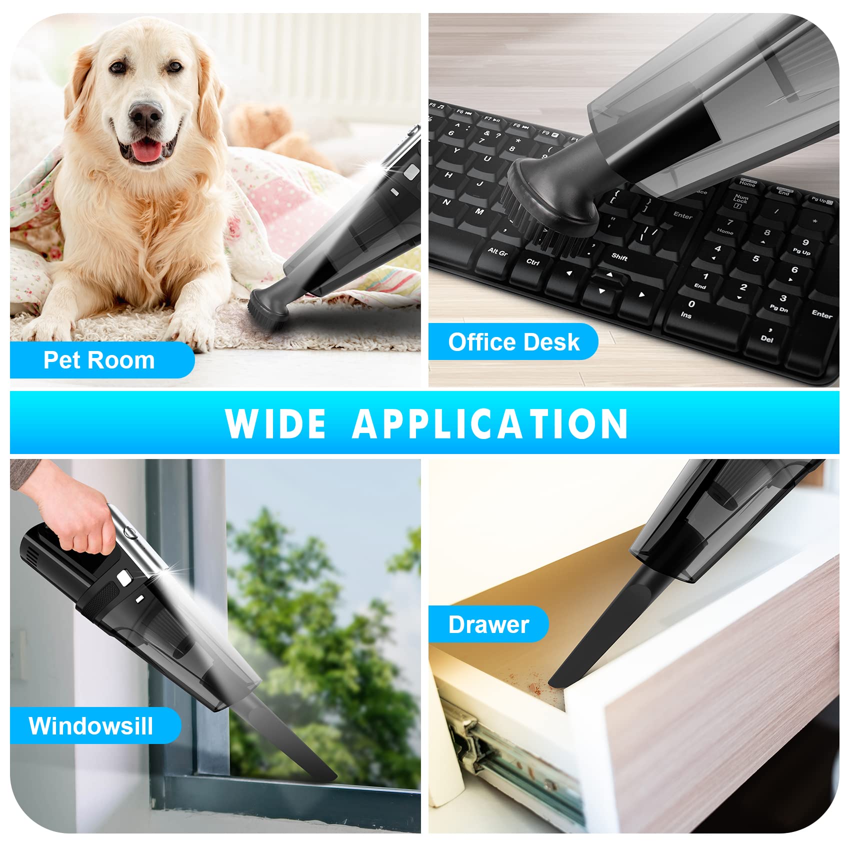 Sakold Handheld Vacuum Cordless Mini Portable Rechargeable Car Vacuum Cleaner With 11000Pa Powerful Suction For Car Home And Off