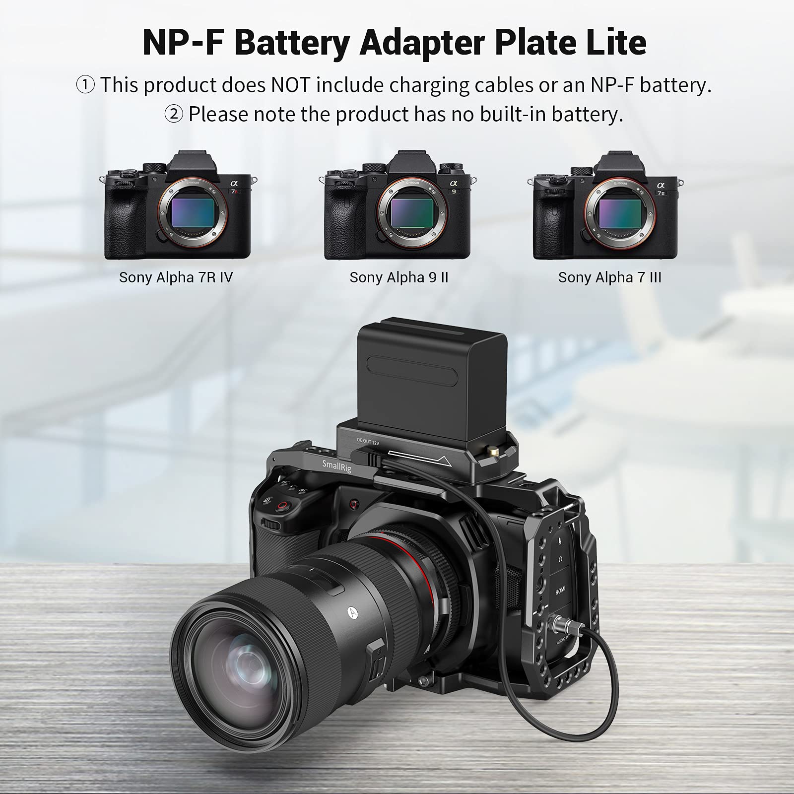 Smallrig Np-F Battery Adapter Plate Lite For Sony Np-F Battery, W/ 12V/7.4V Output Port, Led Low Battery Indicator - 3018