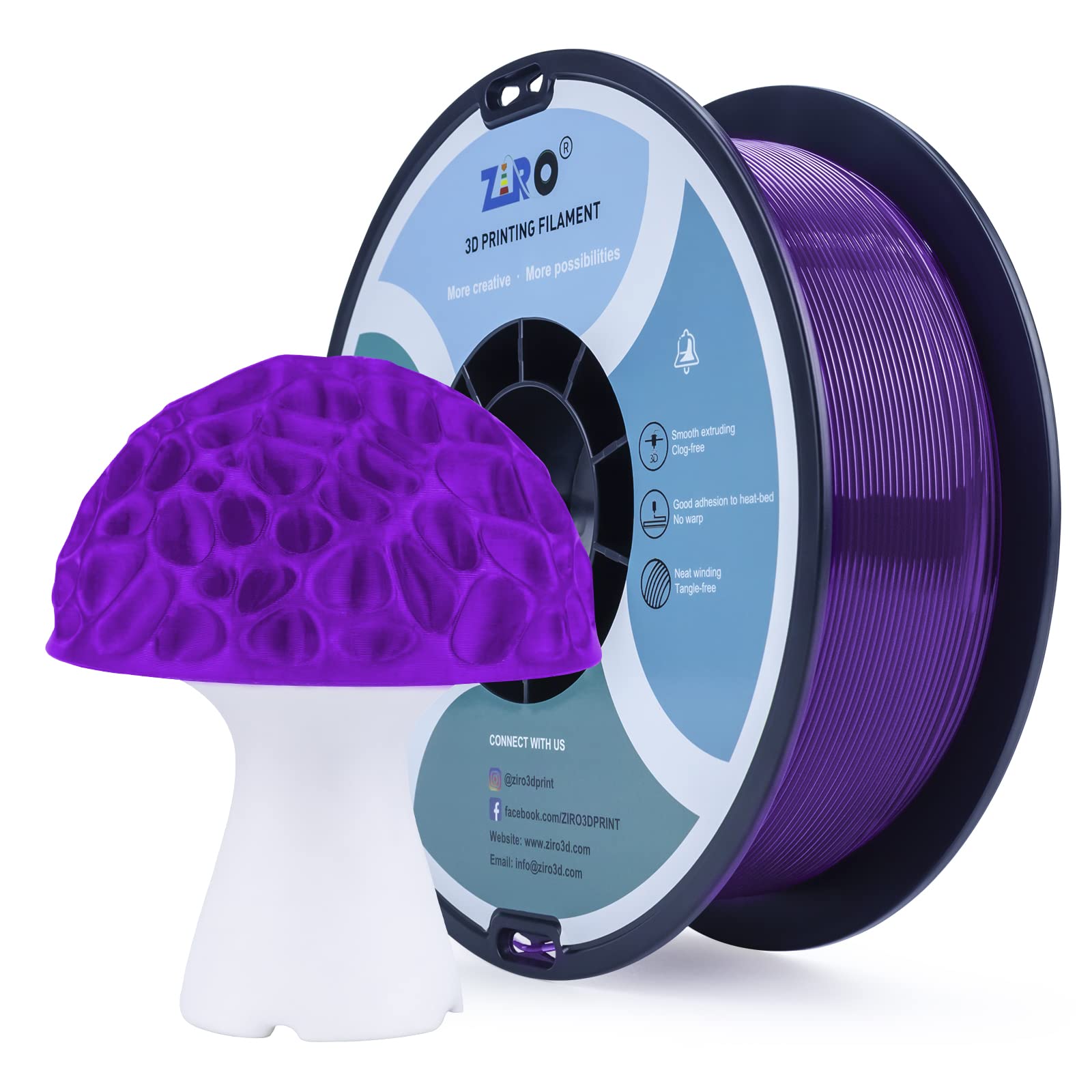 ZIRO PLA Filament 1.75mm, Semi-Transparent 3D Printer Filament, PLA PRO Bright Color 1.75 1KG(2.2lbs) Spool, Dimensional Accurac