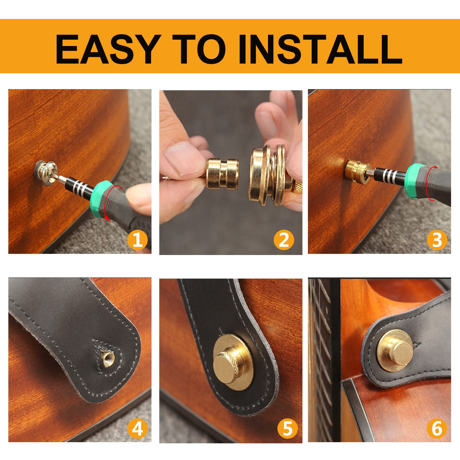 Lifcratms 4Pcs Guitar Strap Locks, Black Security Straplocks Buttons Strap Quick Release Retainer System, Metal Strap Lock Set F