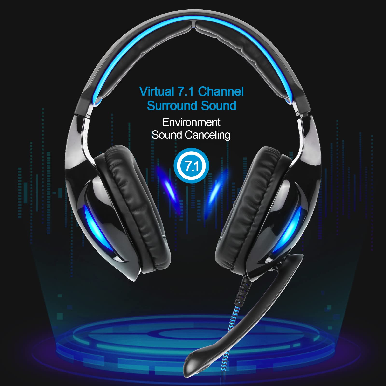 Sades Sa902 Stereo Gaming Headset 7.1 Usb Surround Sound Pc Headsets Over Ear Gaming Headphones With Microphone Led Light Black