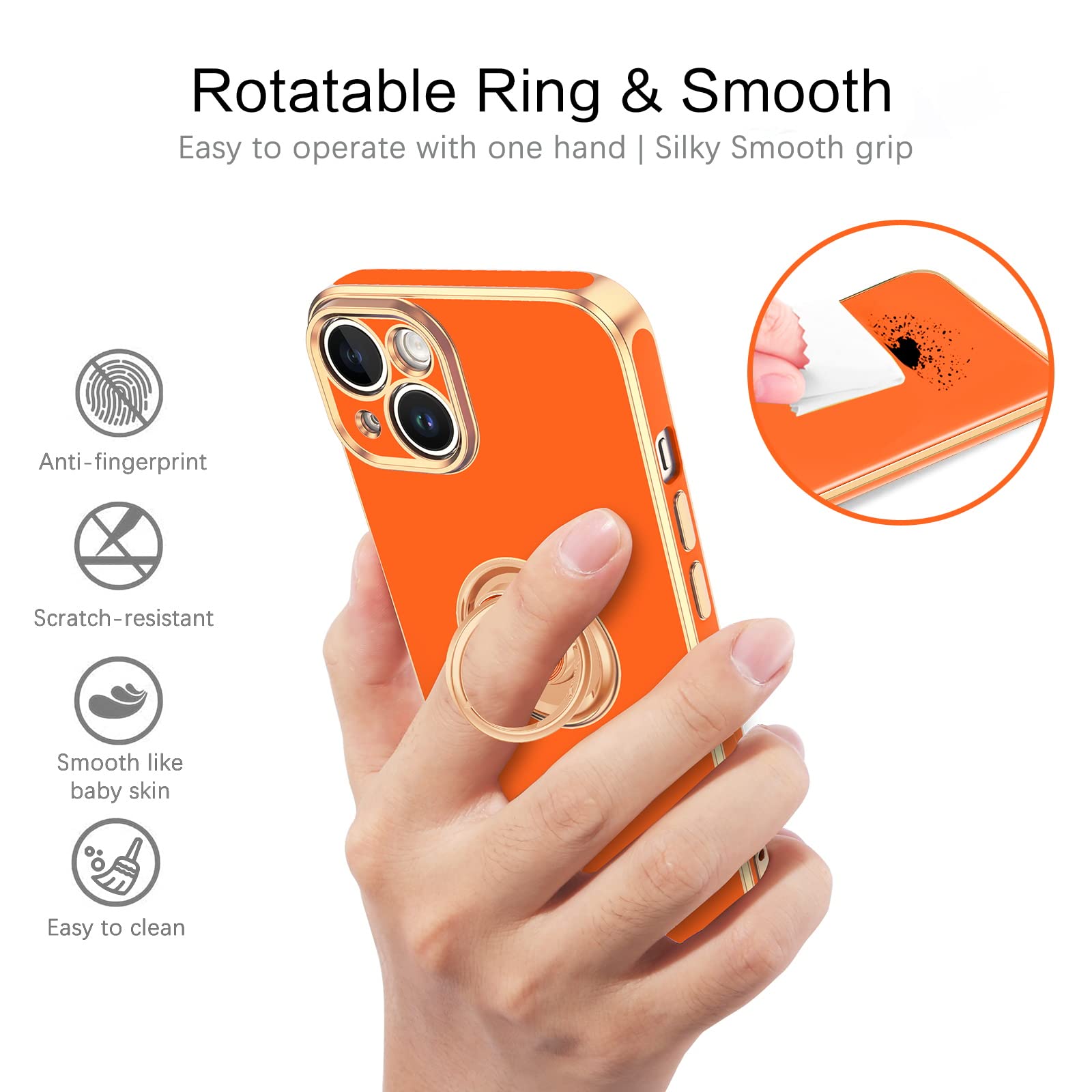 Veningo Compatible With Apple 14 Case,Phone Case For Apple 14,Slim Fit Soft 360 Ring Holder Kickstand Magnetic Car Mount Support