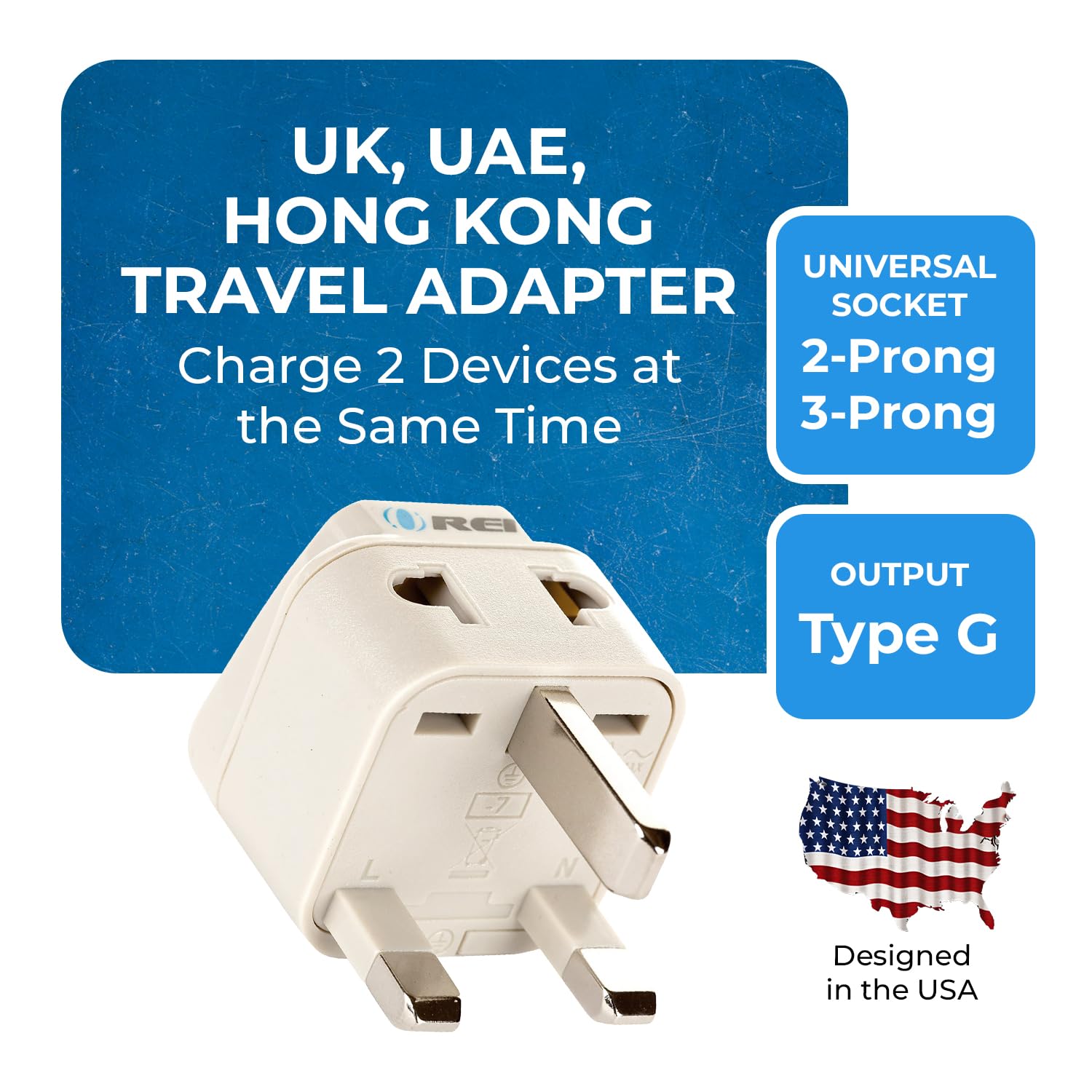 Orei Usa To Uk, Uae, Hong Kong & More (Type G) Travel Adapter Plug   2 In 1   Ce Certified   Rohs Compliant   4 Pack   White Col