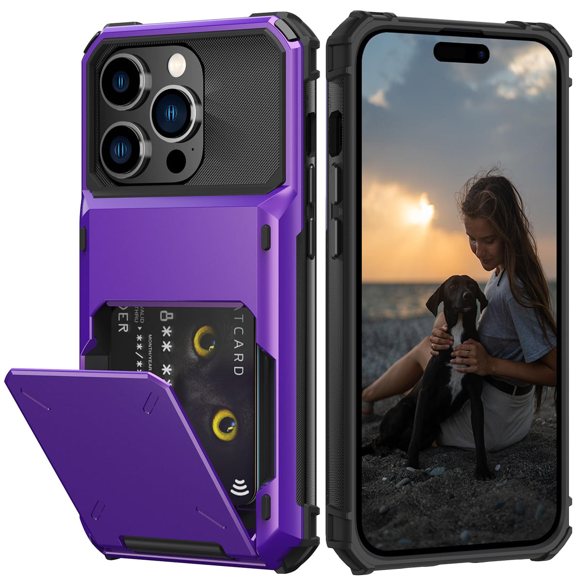 Nvollnoe Compatible With Iphone 15 Pro Case With Card Holder[Store 5 Cards] Dual Layer Heavy Duty Shockproof Wallet Case With Hi