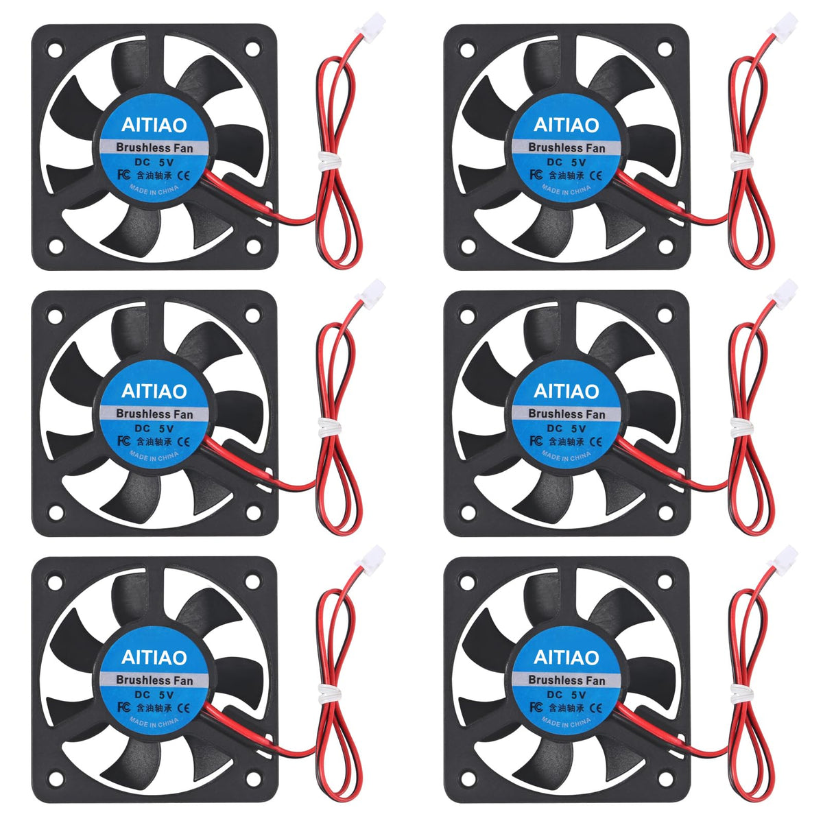 Aitiao 6Pcs 5010 Dc 5V Brushless Cooling Fan 50X50X10Mm Silent Cooling Fan 3D Printer Cooling Fan With 2Pin Wire Bearing Compute