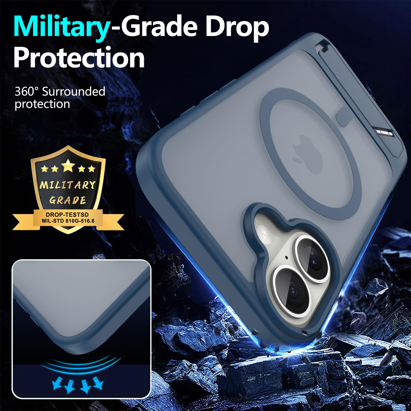 For Iphone 16 Case: [Fit For Magsafe] Strong Magnetic & Invisible Stand, Military-Grade Drop Protection With Screen Protector, A