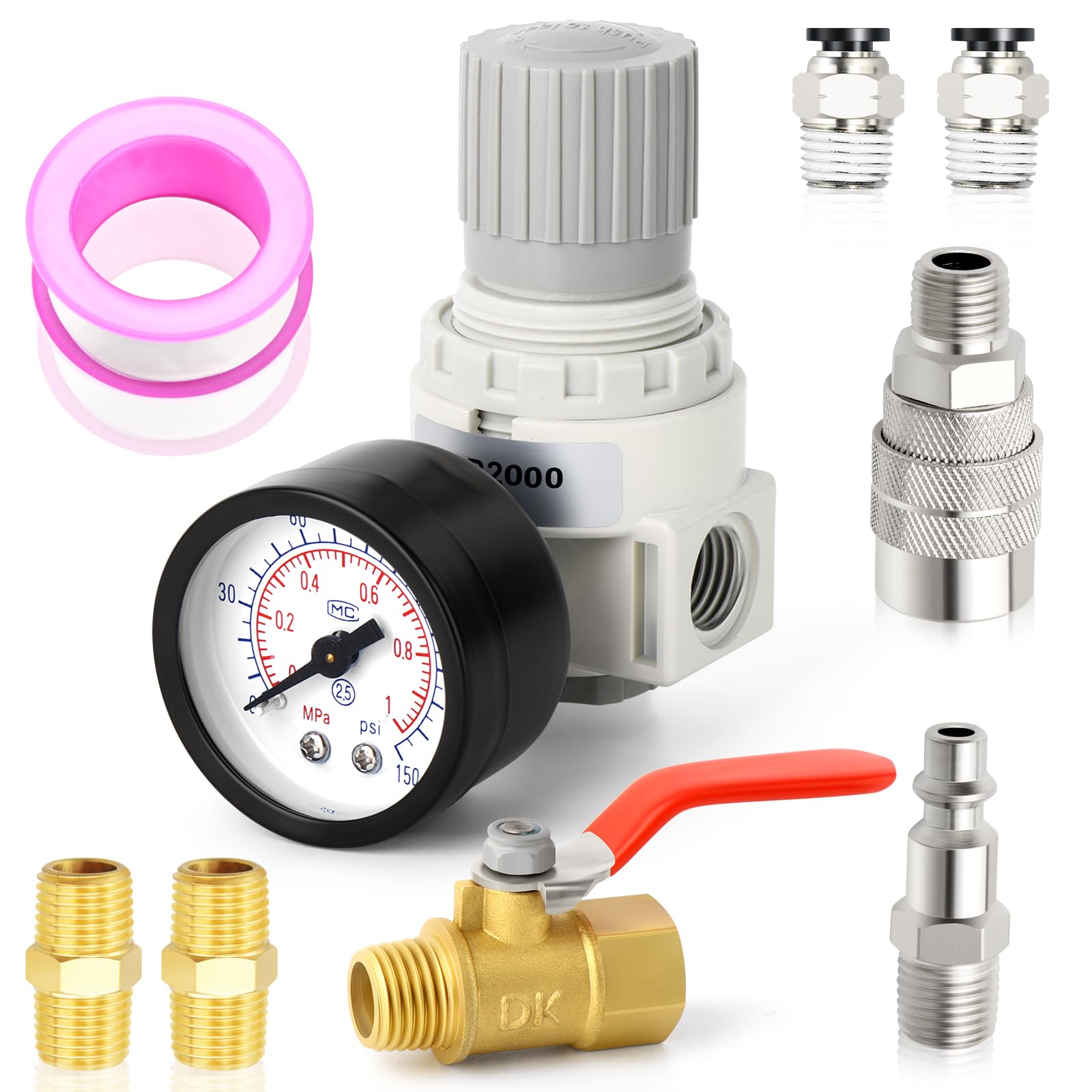 Meanlin Measure 1/4 Inch Npt Air Compressor Regulator With Gauge, 0 150 Psi Ar2000 Air Gauge Regulator Inline For Air Compressor