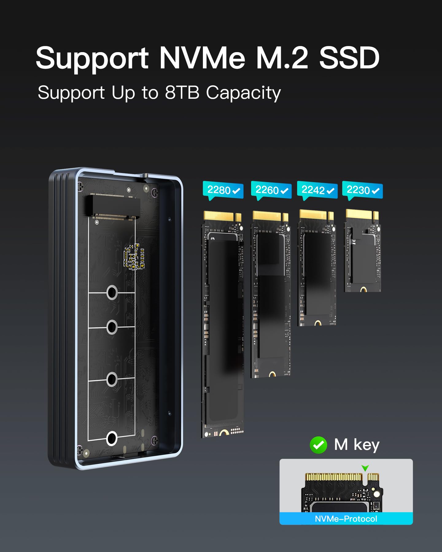 Inateck 40Gbps M.2 Nvme Ssd Enclosure, Aluminum Hard Drive Enclosure, Usb 4.0/Thunderbolt 4, No Tools Required Installation, Sup