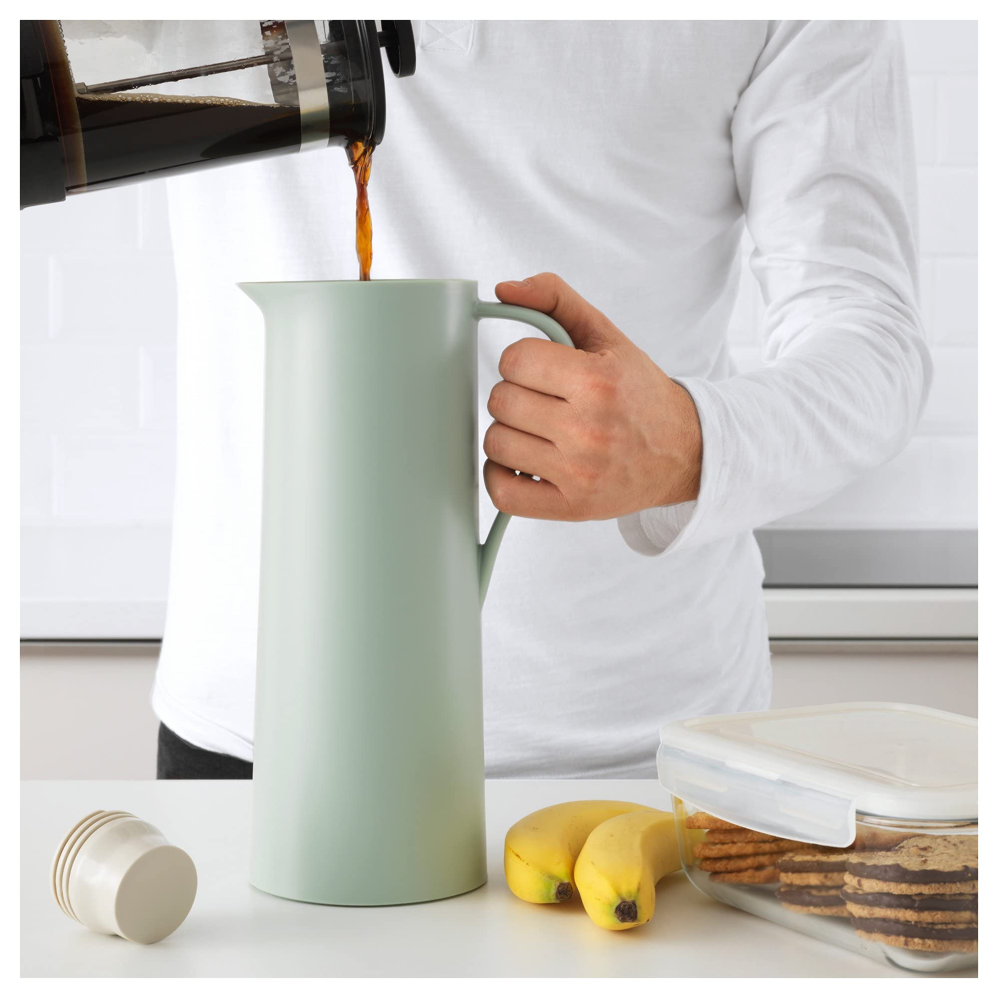 THERMOS Behovd Vacuum Thermos Carafe, 33.8 Ounces, Green, Durable Polypropylene Material