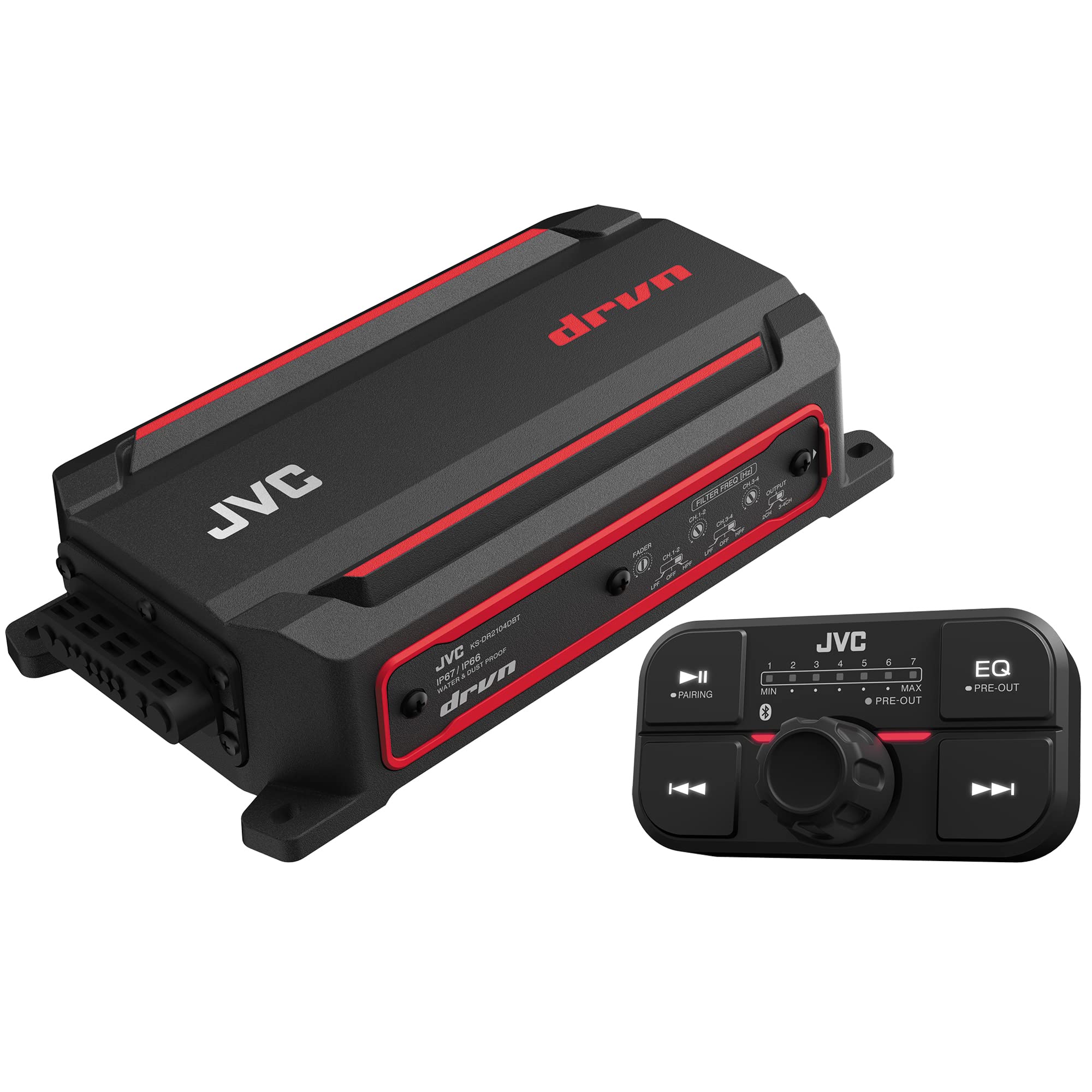 Jvc Ks Dr2104Dbt Compact 4 Channel 600 Watt Car Amplifier With Bluetooth Streaming. Built For Marine, Atv And Powersport Applica
