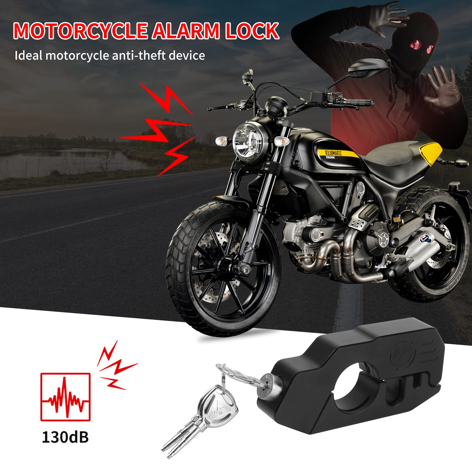 Opsoopi Motorcycle Lock, Heavy Duty Motorcycle Grips Lock 130Db Alarm Anti Theft Throttle Lock For Motorcycles Scooter Moped Ebi