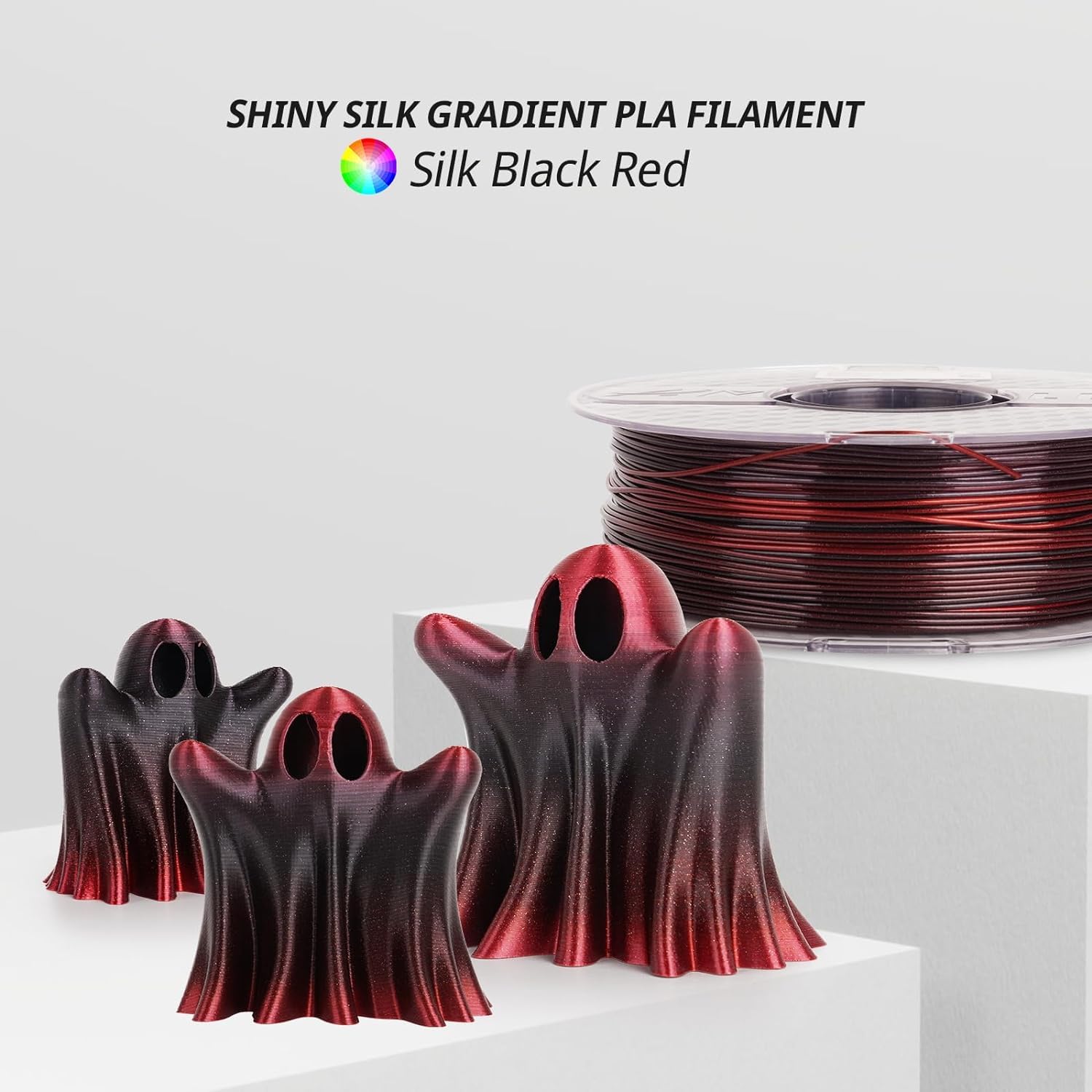 Amolen Pla 3D Printer Filament, Silk Shiny Black Red Pla Filament 1.75Mm, Color Change 3D Printing Filament For Most Fdm 3D Prin