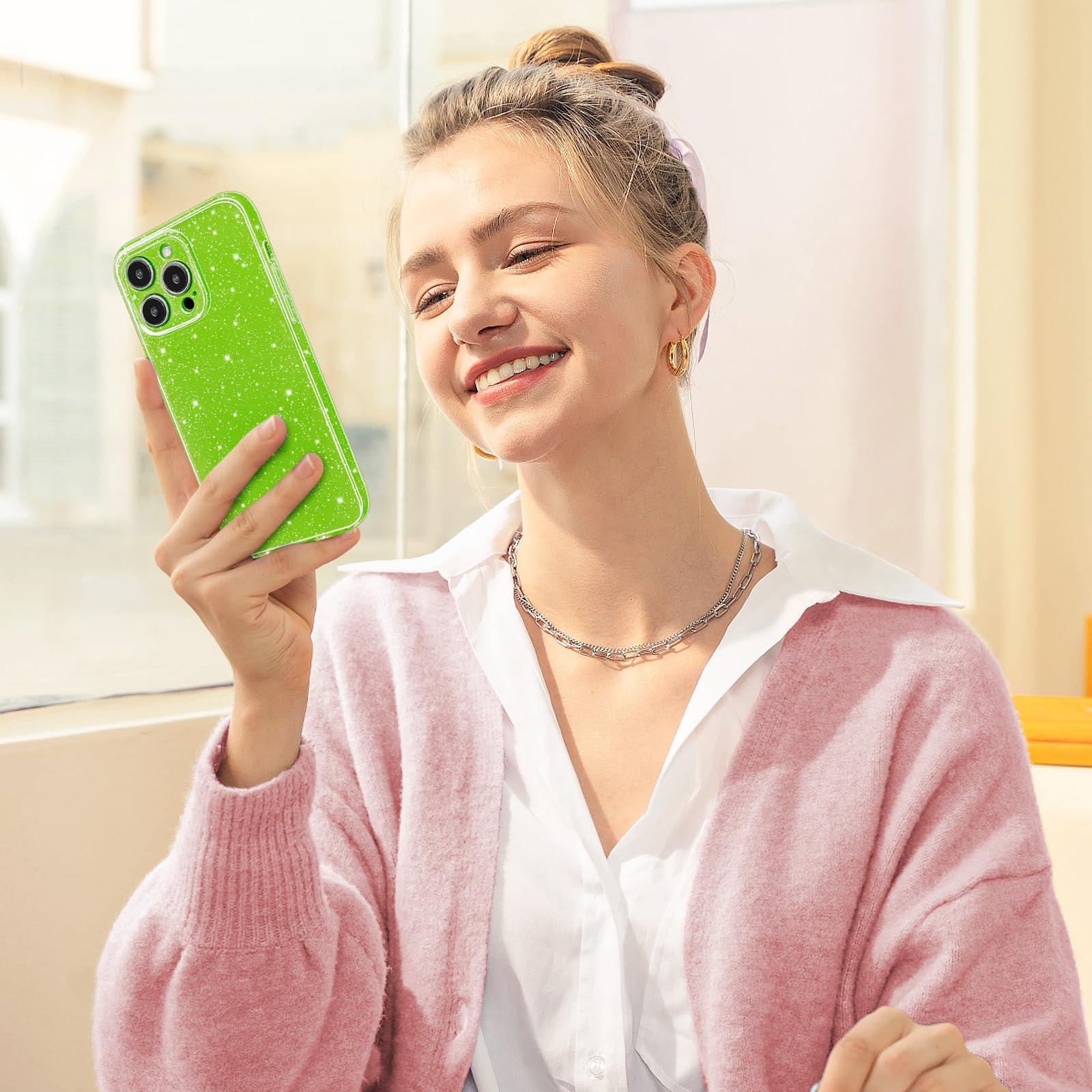 Hython Case For Iphone 14 Pro Case Glitter Cute Sparkly Shiny Bling Sparkle Phone Cases 6.1, Thin Slim Fit Soft Tpu Bumper Shock