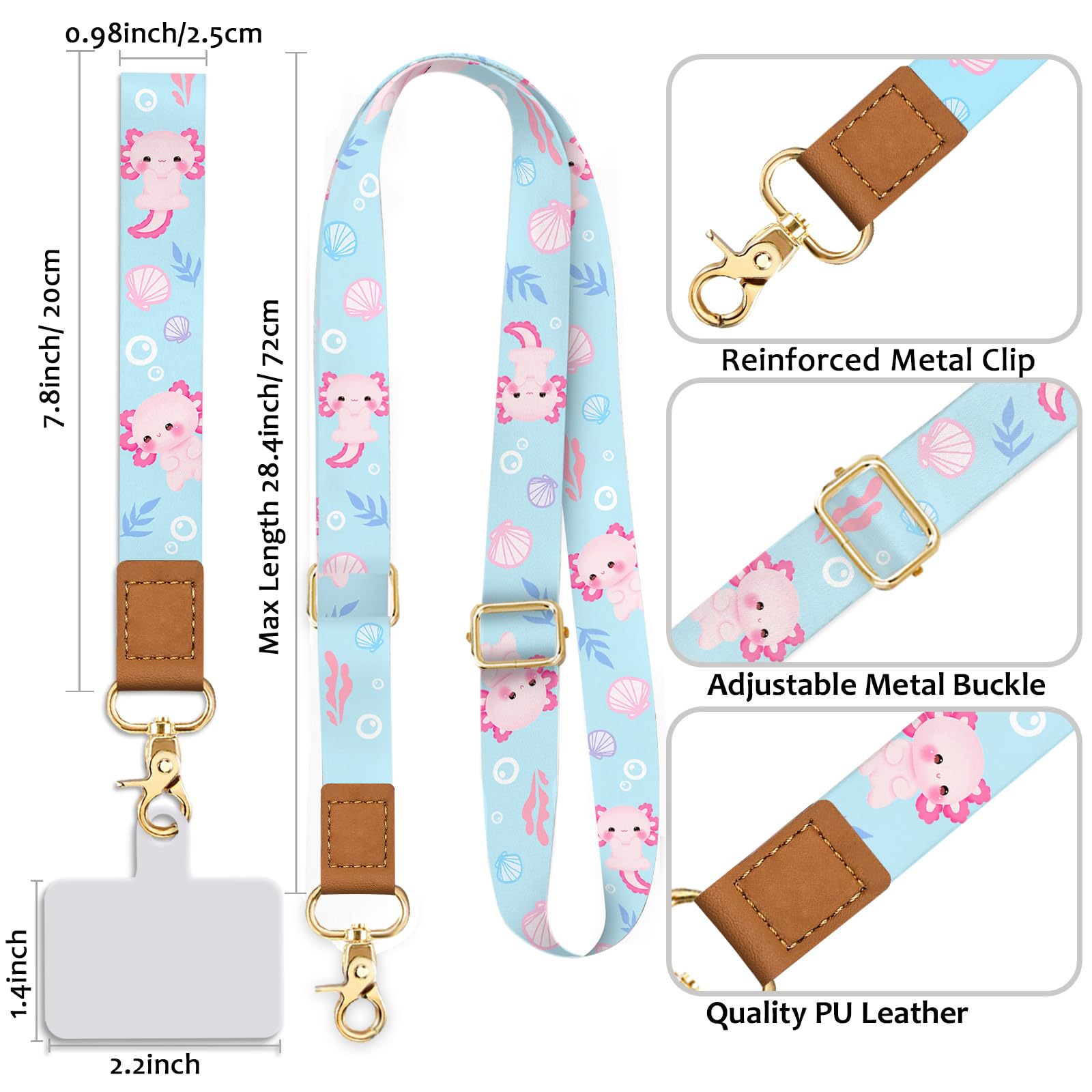 Cell Phone Lanyard Crossbody With Wrist Strap, Cute Axolotls Phone Lanyards For Around The Neck Wristlet Adjustable Phone Strap,