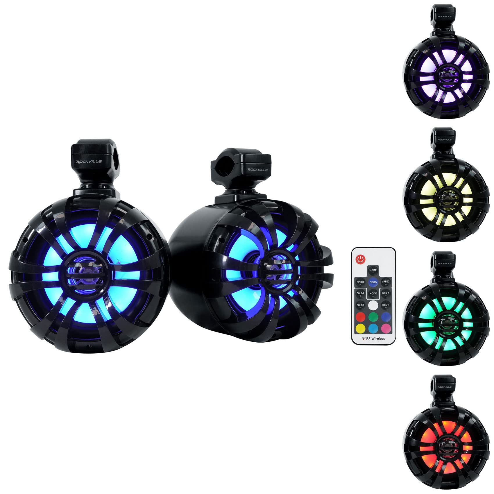 Rockville Pair WB65KLS Black 6.5 300w Metal Marine Wakeboard LED Tower Speakers