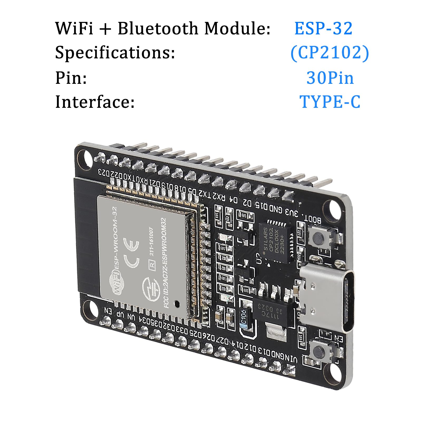 5Pcs Type C 30Pins Esp Wroom 32 Esp32 Esp 32S Cp2102 Development Board 2.4Ghz Dual Mode Wifi + Bluetooth Dual Cores Microcontrol