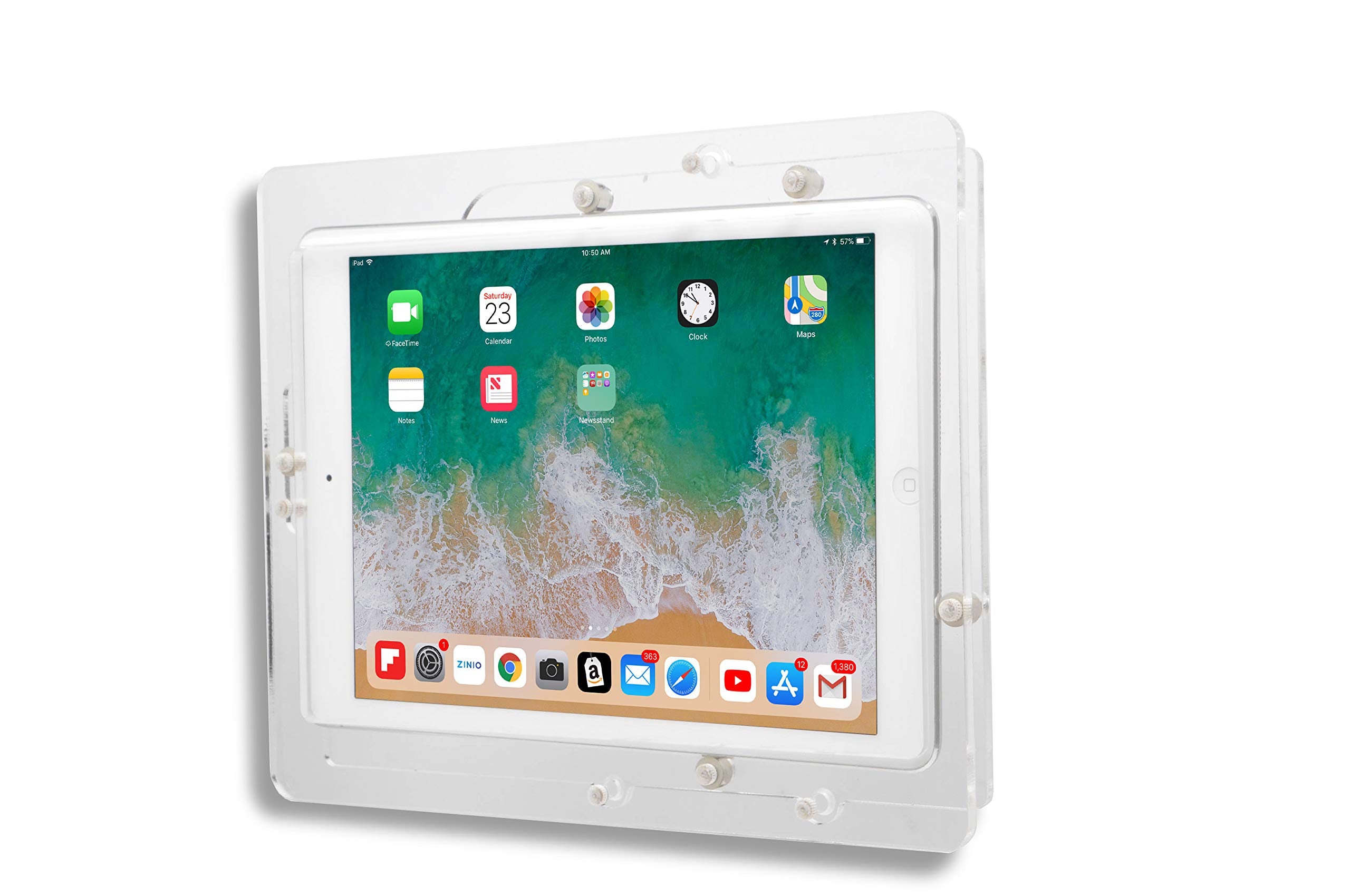 Tabcare Anti Theft Acrylic Vesa Enclosure For Apple Ipad 2/3/4 9.7' With Free Wall Mount Kit & 90 Degree Angle Charge Cable (Ipad 2/3/4 9.7', Clear)