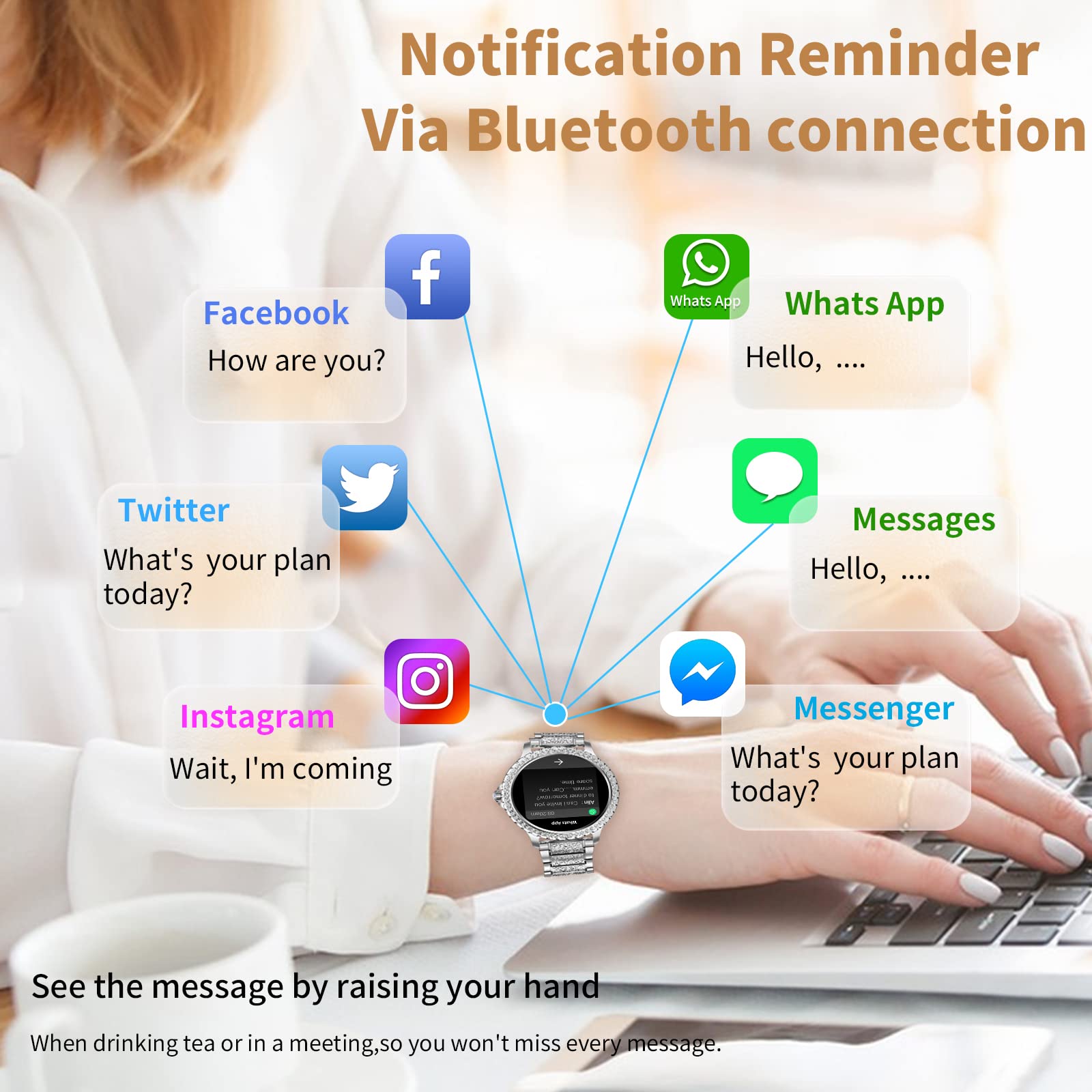 Smart Watch For Women With Diamonds (Answer/Make Call),1.32 ' 'Full Touch Screen Smartwatch For Android Phones,Fitness Tracker W