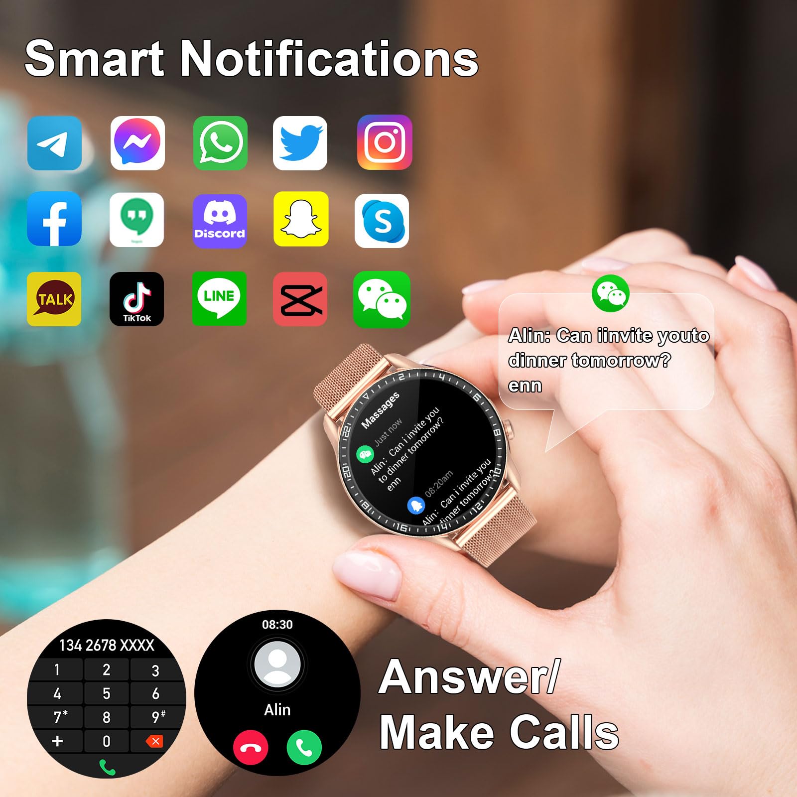 Fekido Stylish Smart Watch For Women(Answer/Dial), 1.43-Inch Amoled Waterproof Hd Screen Round Smart Wrist Band, 14 Days Battery