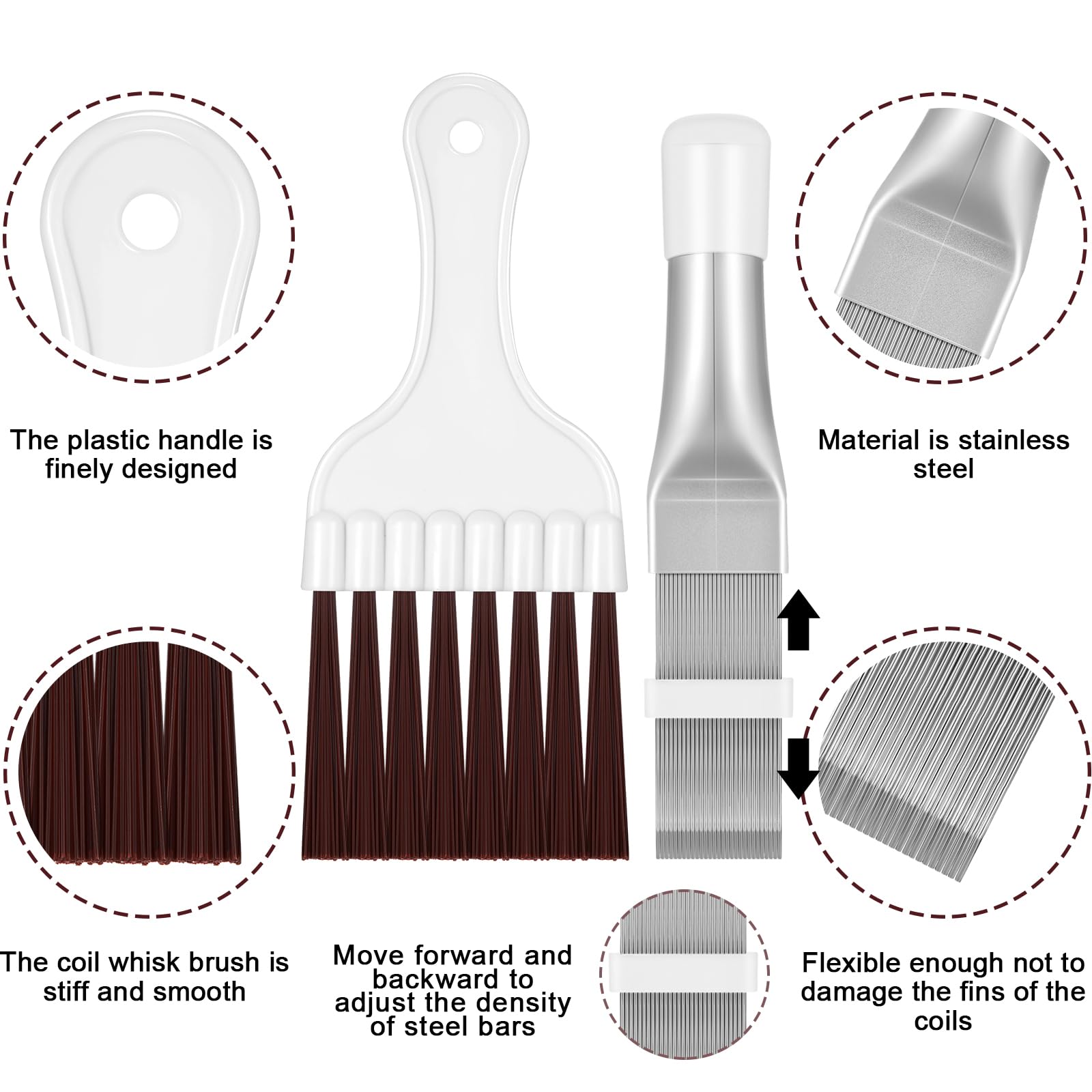 Boao Air Conditioner Fin Comb & Cleaning Brush Set, 2 Count - Coil Cleaner for AC, Refrigerator, Radiator Maintenance - Brown