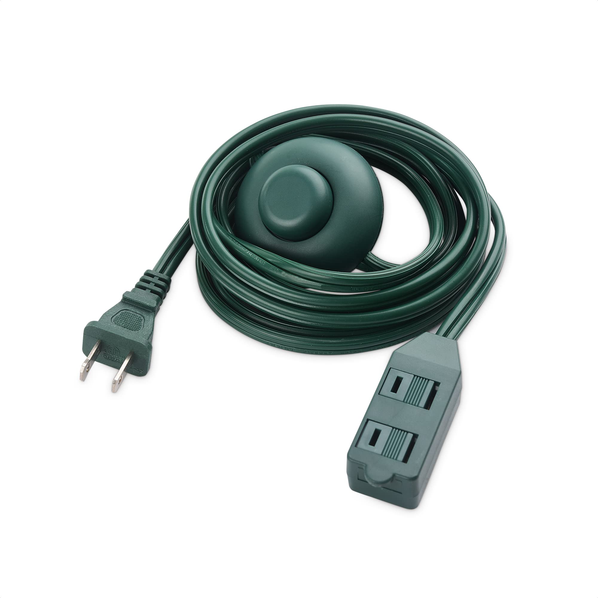 Cable Matters 3 Outlet Christmas Tree Extension Cord With Foot Switch   10Ft, Extension Cord With Switch On/Off, Green