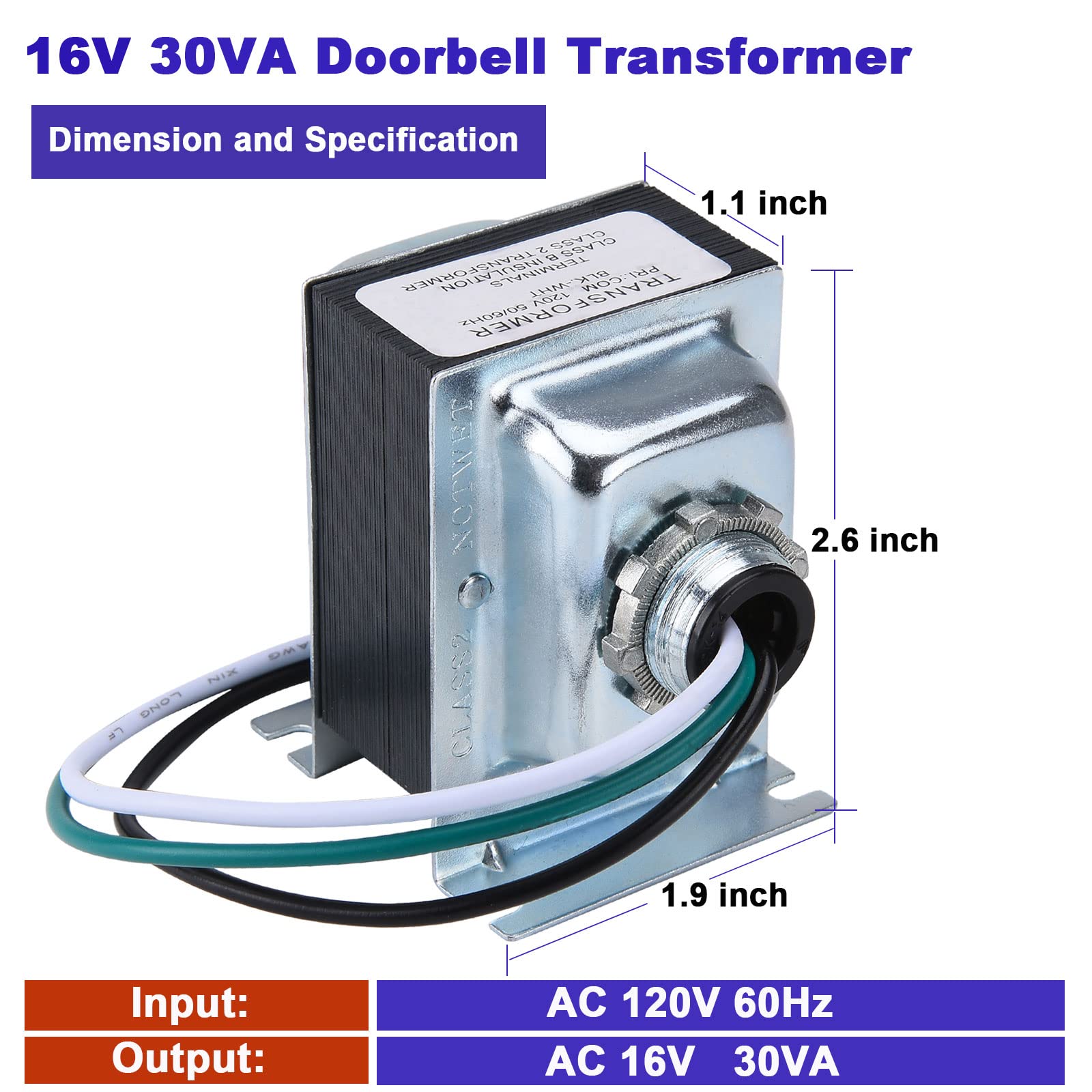 Doorbell Transformer 16V 30Va Ac Power Supply Thermostat Power Adapter Hardwired Door Chime Transformer