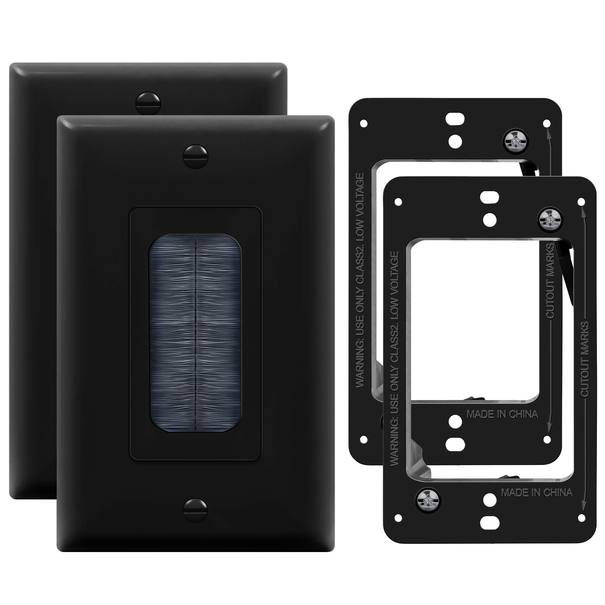 TOPGREENER Bristled Brush Wall Plate with Mounting Brackets, PassThrough Wall Plate for Low Voltage Cables, MidSize 1Gang 4.8