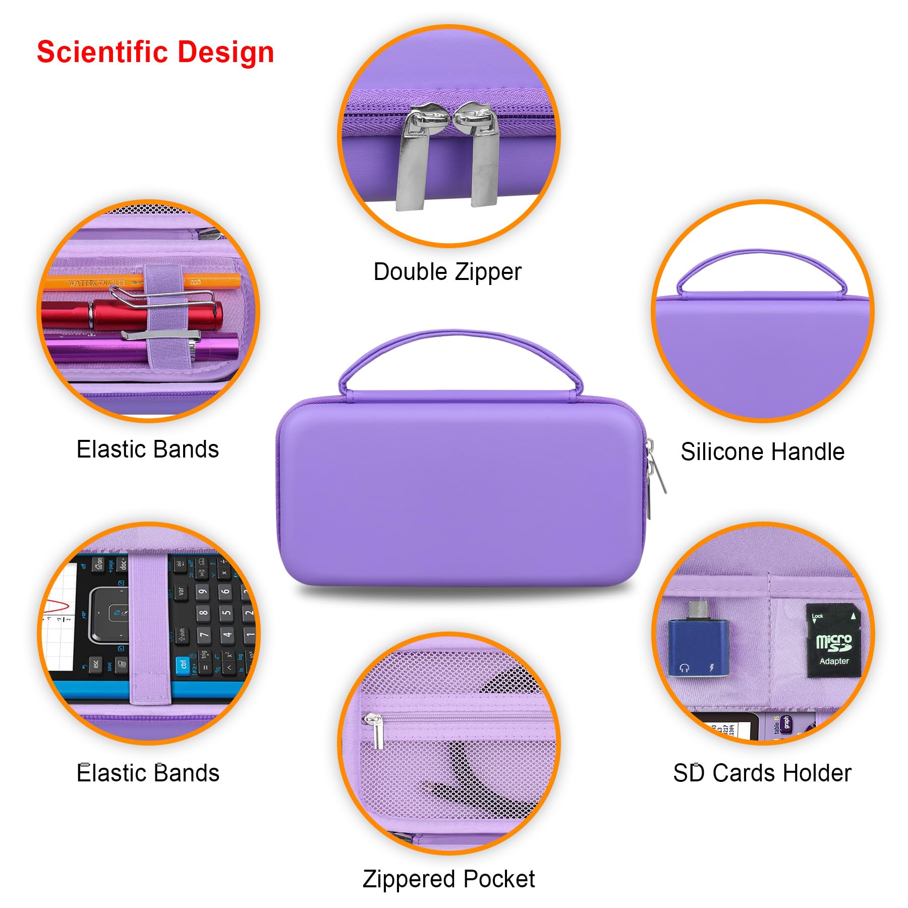 Elonbo Carrying Case For Texas Instruments Ti Nspire Cx Ii Cas/Cx Ii/Cx/Cx Cas Color Graphing Calculator, Extra Mesh Pocket Fits Charging Cable, Charger, Manual, Purple, L92Zz