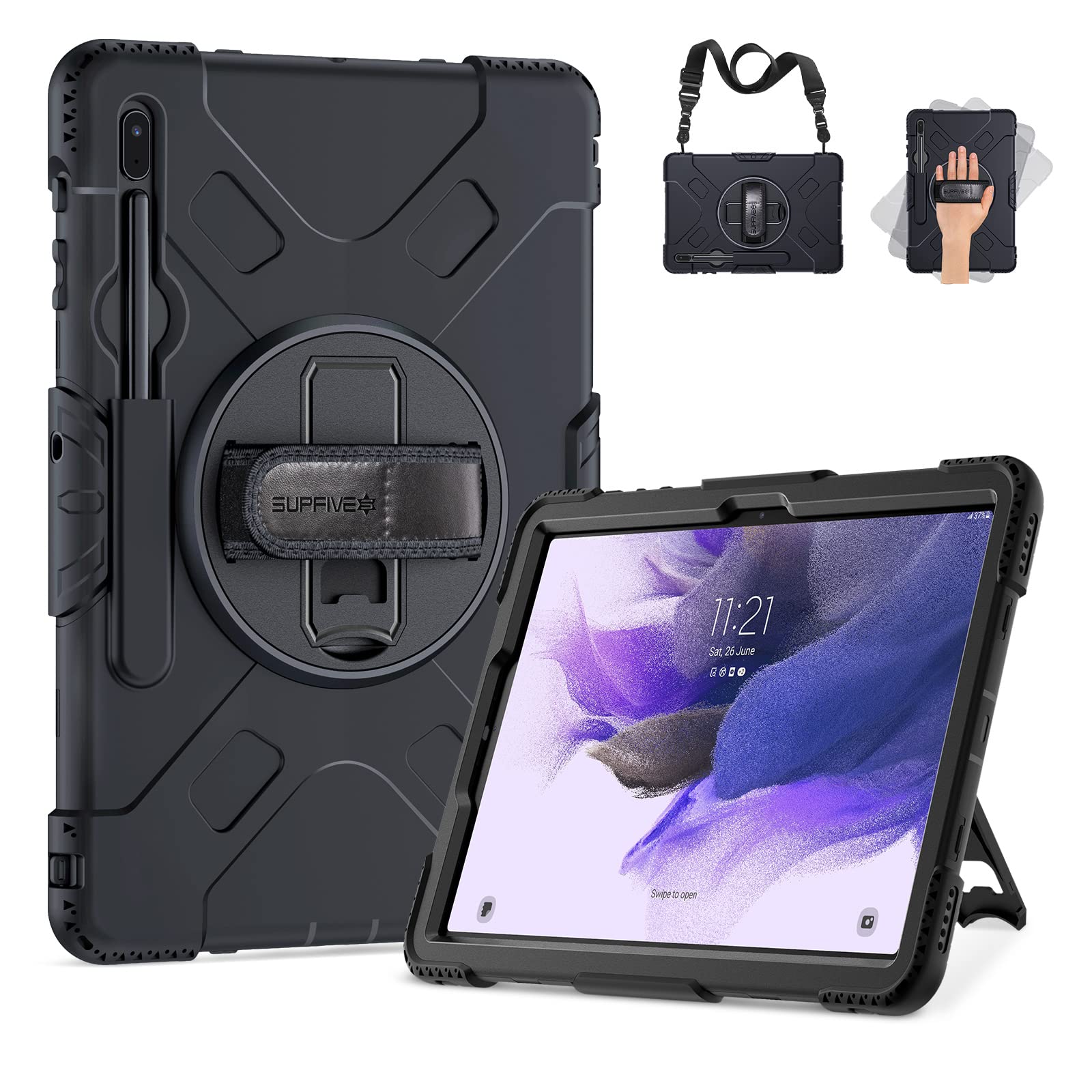 Supfives Case For Samsung Galaxy Tab S7 Fe/ S8 Plus 12.4 Inch: [Upgraded Military Grade] Full Body Rugged Protective Soft Silico