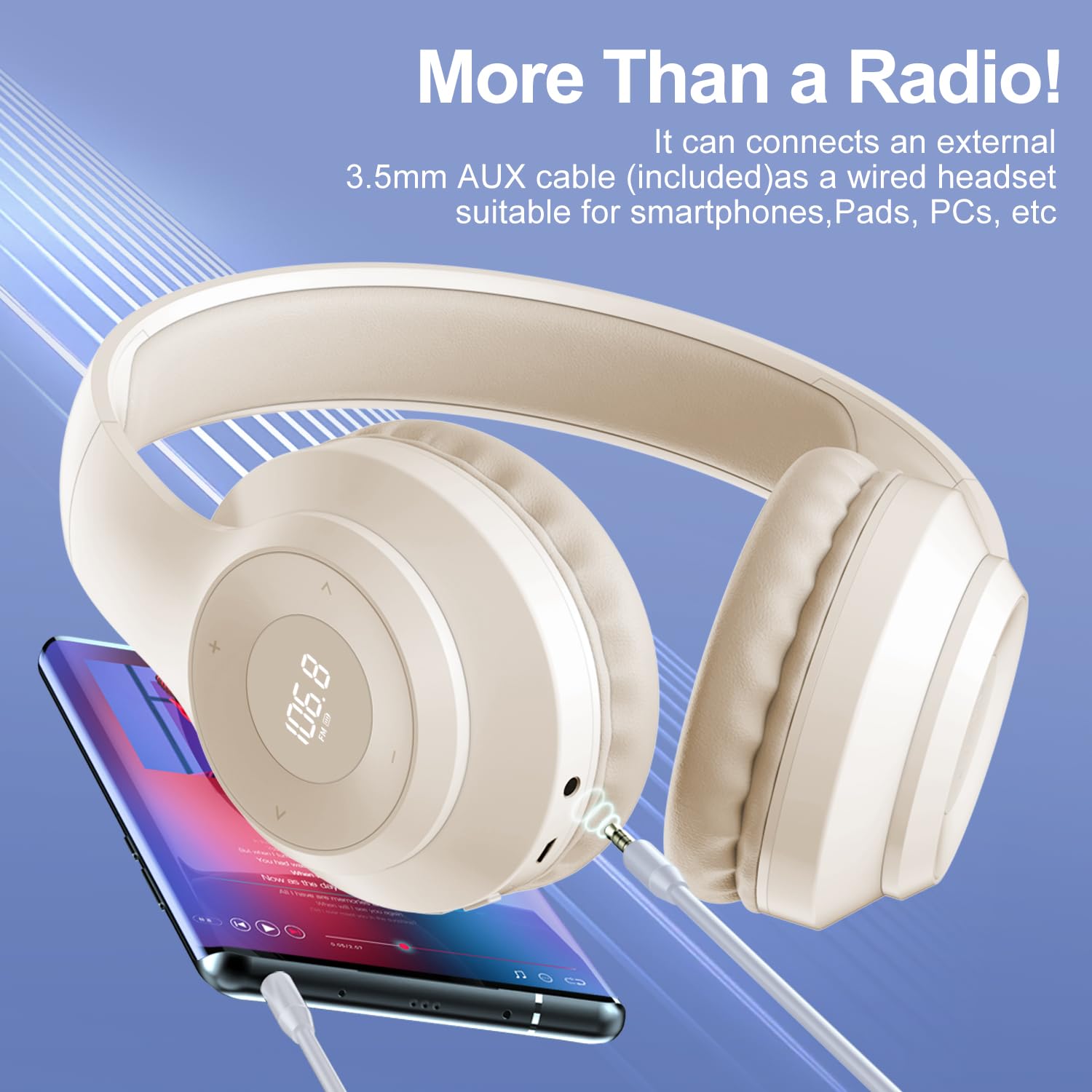 X5 Rechargeable & Portable Fm Radio Headphones With Best Reception, Led Display, Soft Ear Muffs, Fm Headset Radio Receiver For M