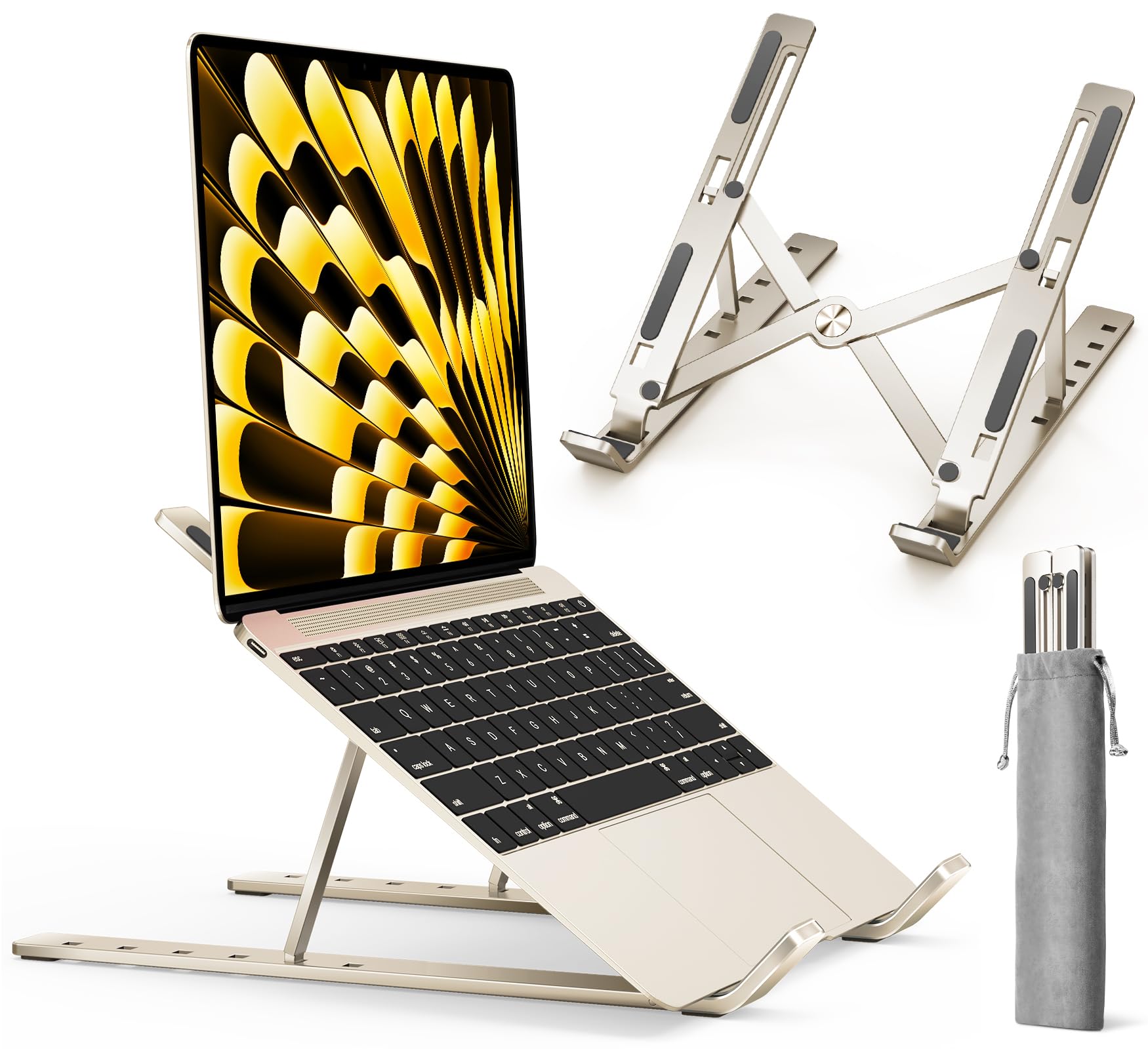 Ivoler Laptop Stand, Laptop Holder Riser Computer Tablet Stand, 6 Angles Adjustable Aluminum Ergonomic Foldable Portable Desktop Holder Compatible With Macbook,Ipad, Hp, Dell10 15.6� Starlight