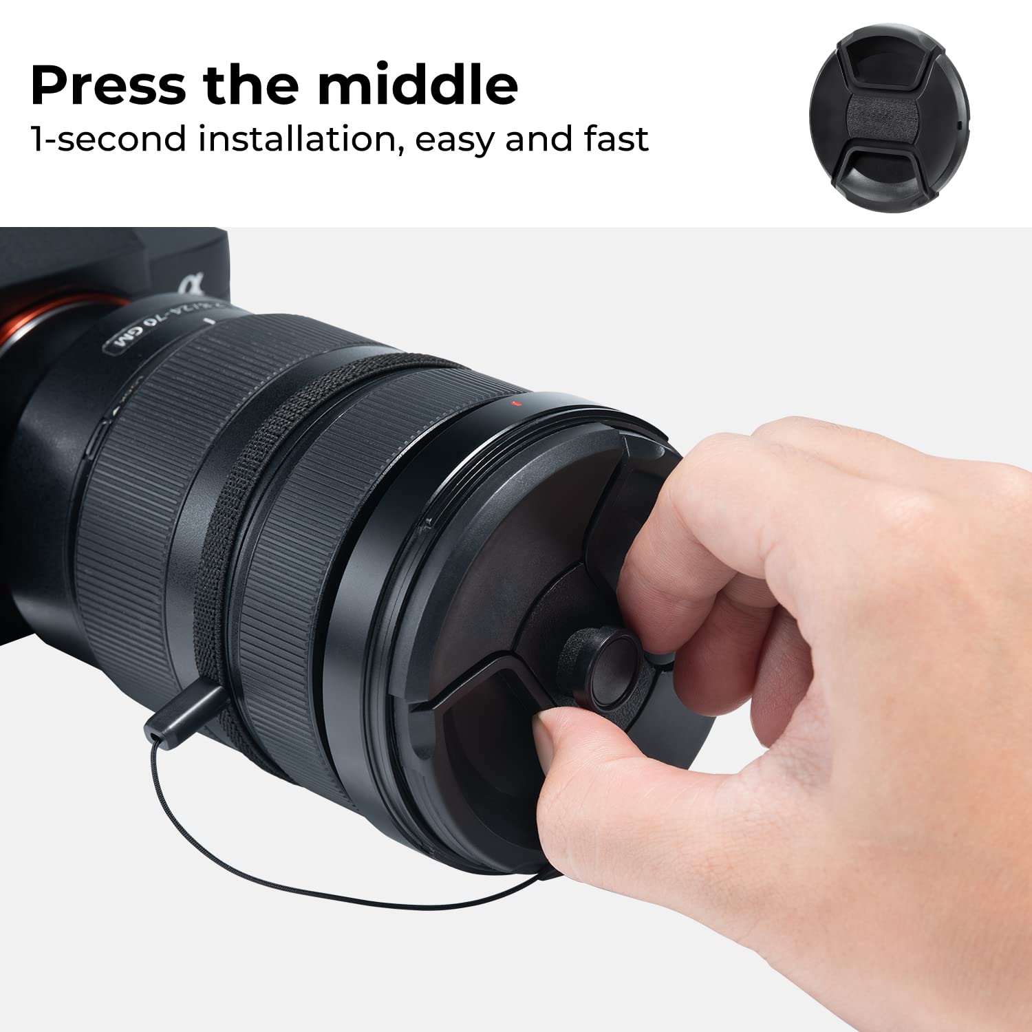 K&F Concept 95Mm Lens Cap, 9 In 1 Center Pinch Lens Cover + Anti Loss Keeper Leash + Microfiber Cleaning Cloth Kits Compatible W