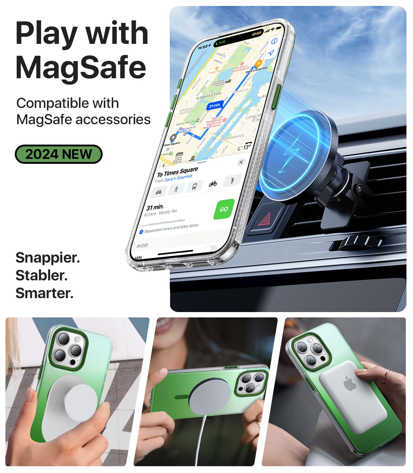 Aulofe Strong Magnetic For Iphone 15 Pro Max Case, [Compatible With Magsafe] [Military Grade Drop Tested] Shockproof Protective