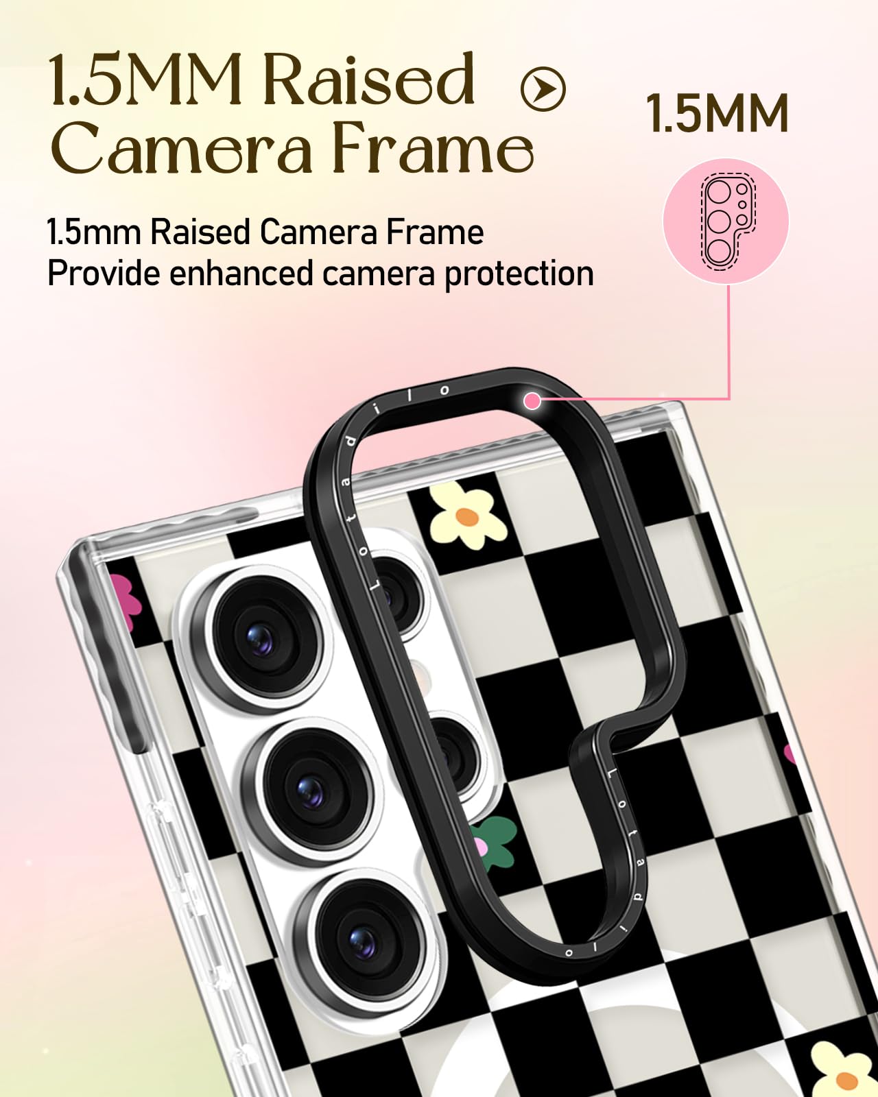 Lotadilo Cute Case For Samsung Galaxy S25 Ultra For Women Girls - Funny Plaid Flower Design Compatible With Magsafe Magnetic Rin