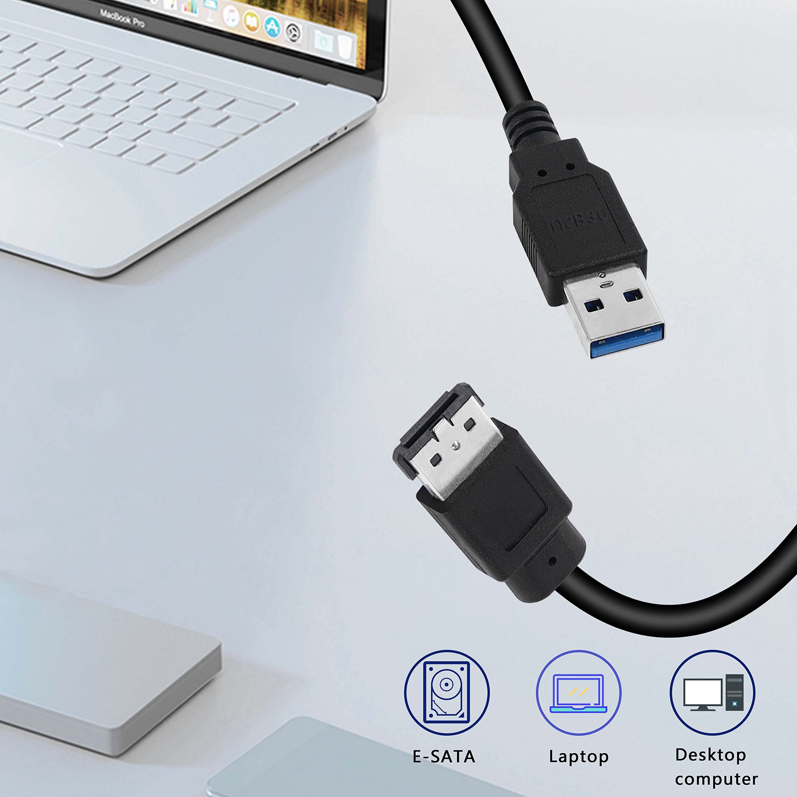 Xmsjsiy Usb To Esata Adapter Cable 5Gbps Usb 3.0 To Power Esata Converter Cable 5V For Hdd/Ssd/Odd Laptop Pc   3 Ft/1M