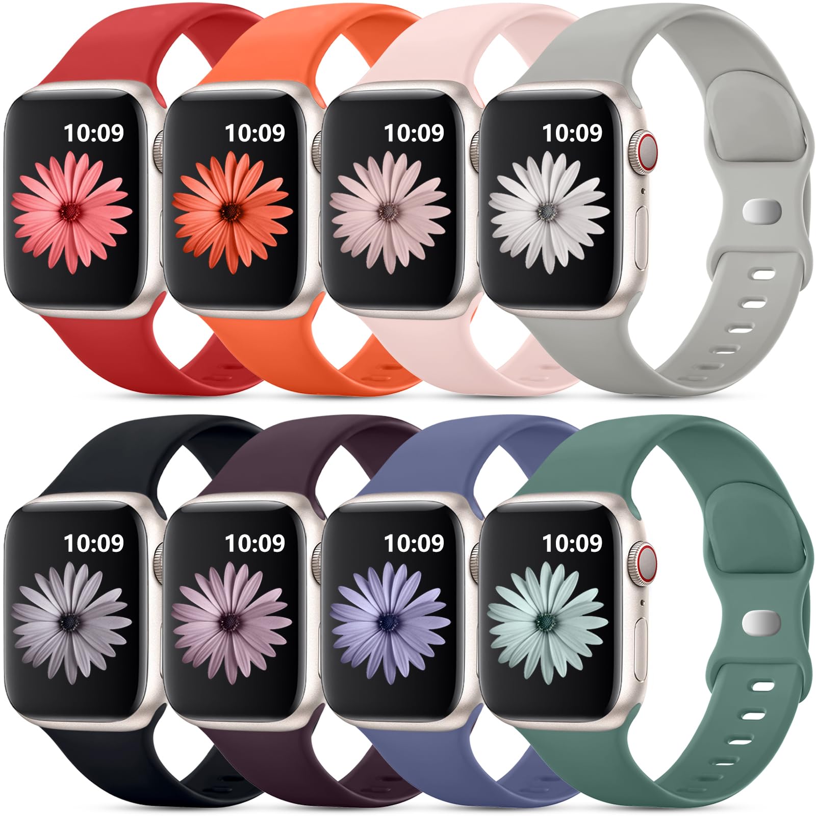 Daqin 8 Pack Compatible With Apple Watch Band 44Mm 45Mm 49Mm 49Mm 38Mm 40Mm 41Mm,Soft Silicone Sport Strap Replacement Wristband